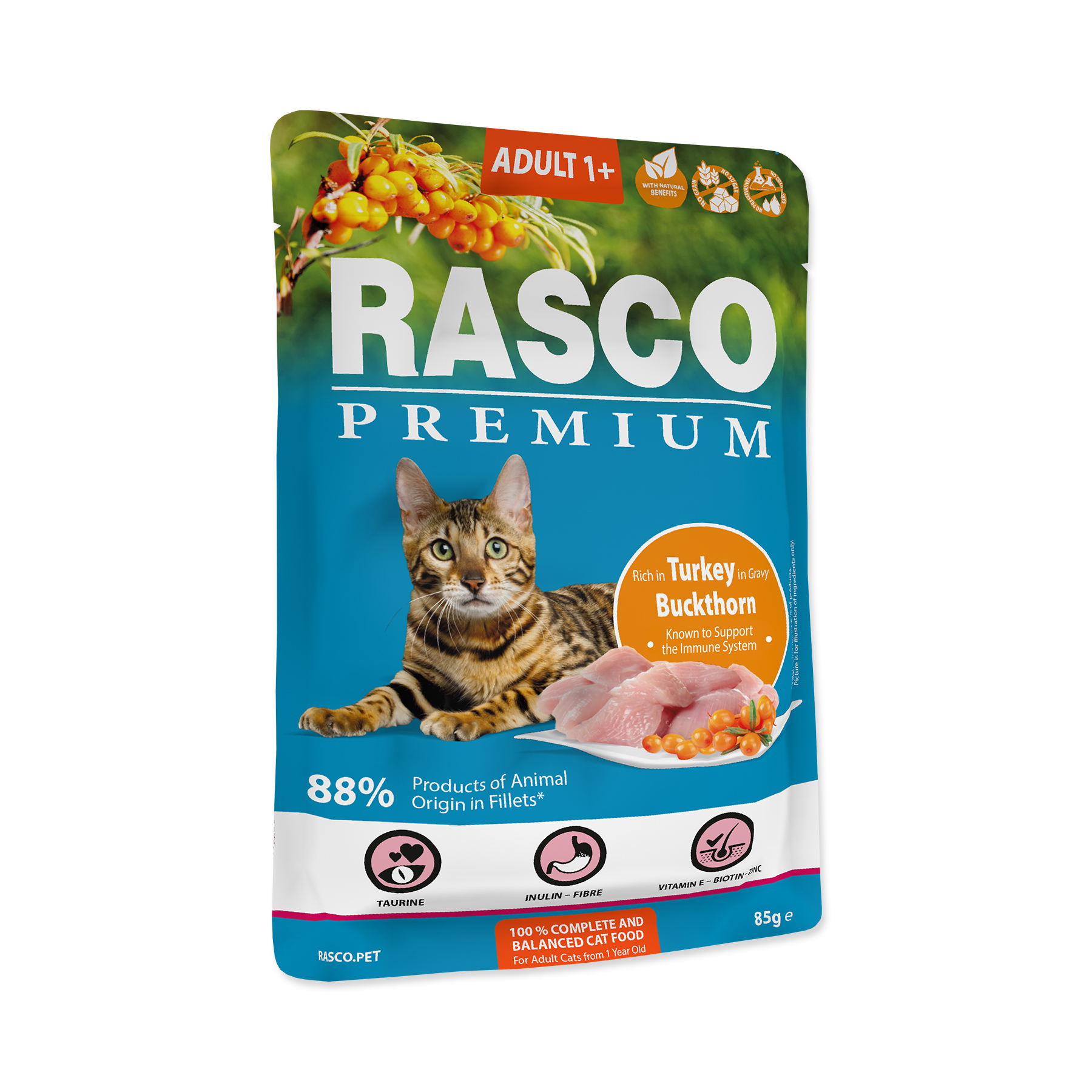 Rasco Premium Adult krůta s rakytníkem kapsička 85 g Rasco Premium