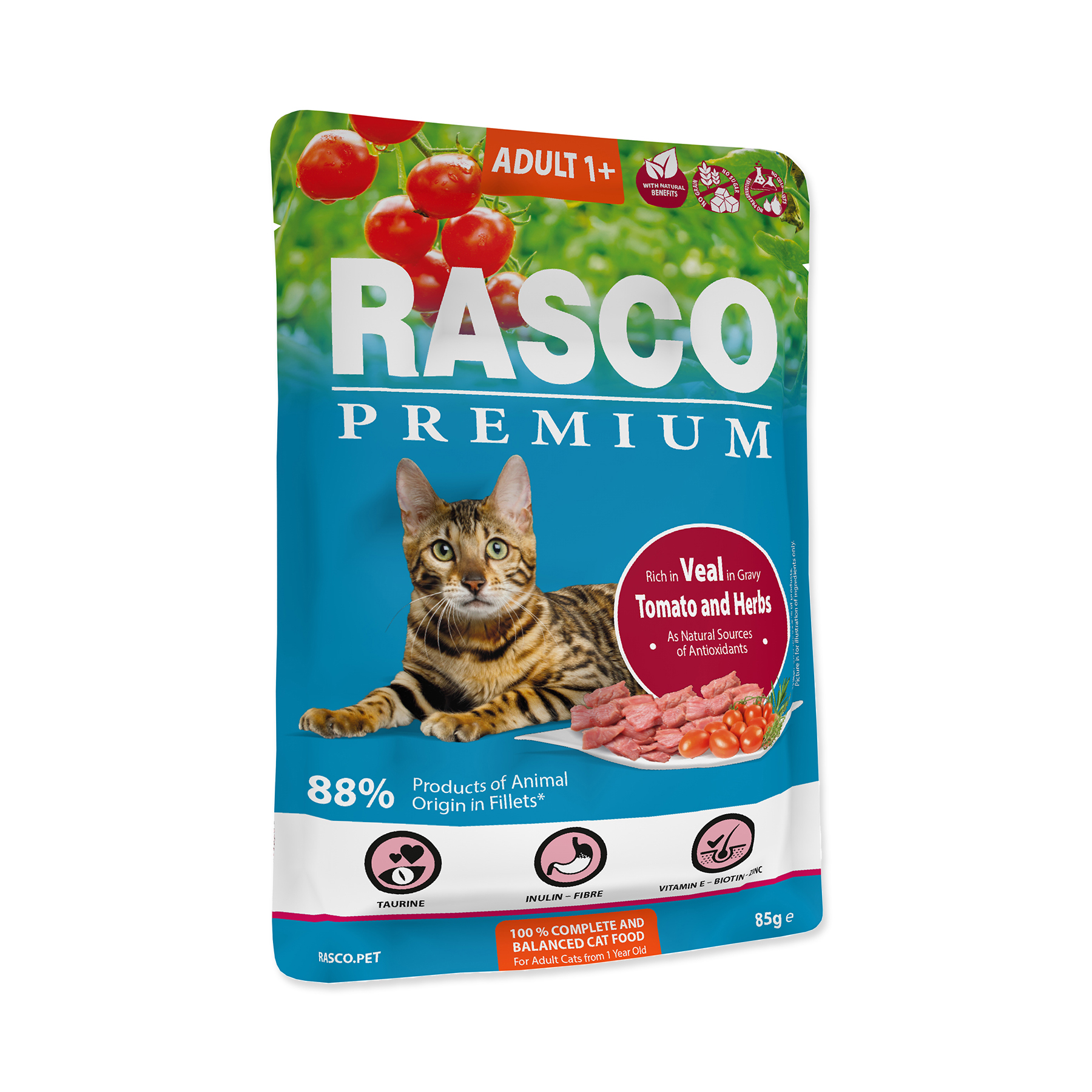 Rasco Premium Adult telecí s rajčaty a bylinkami kapsička 85 g Rasco Premium