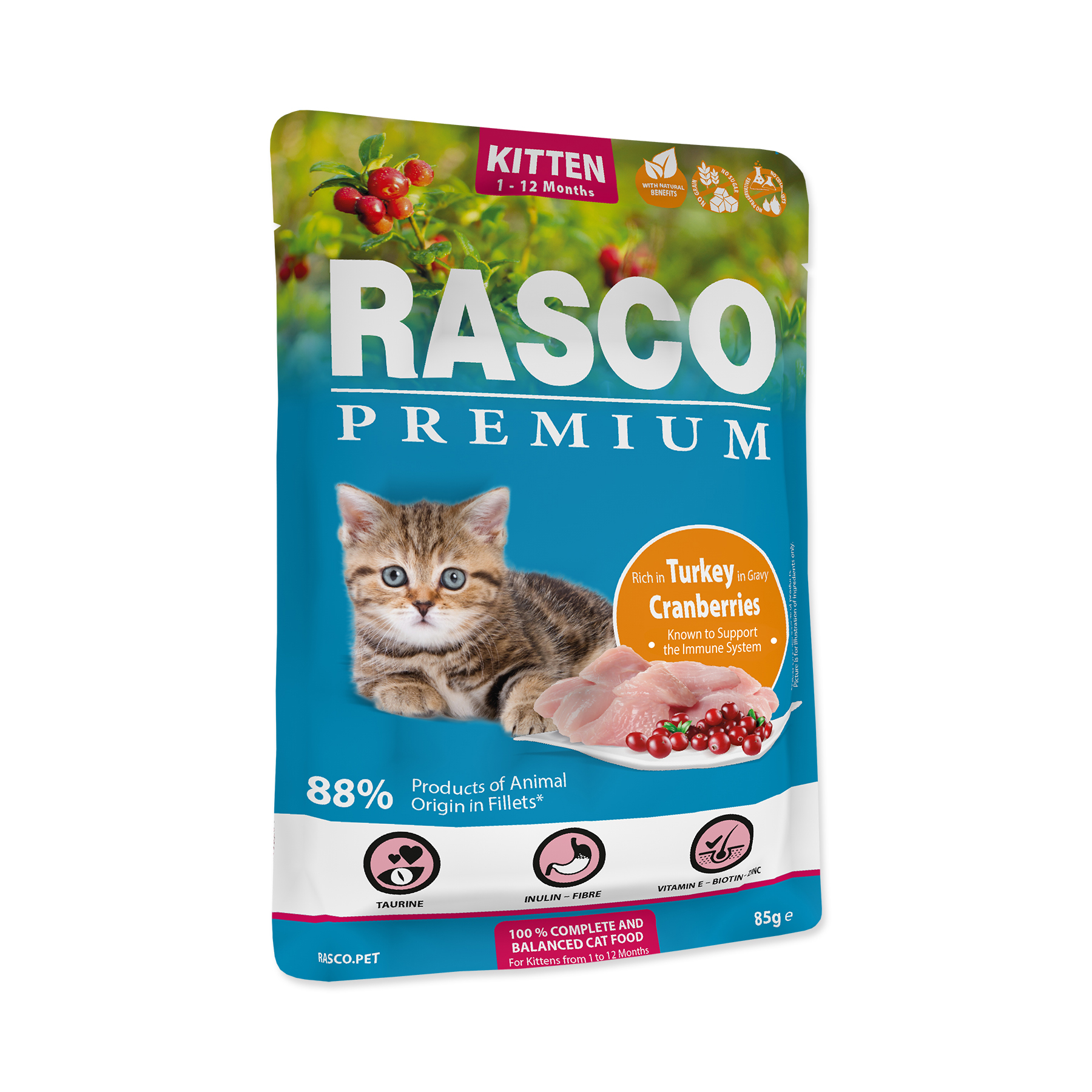 Rasco Premium Kitten krůta s brusinkou kapsička 85 g Rasco Premium