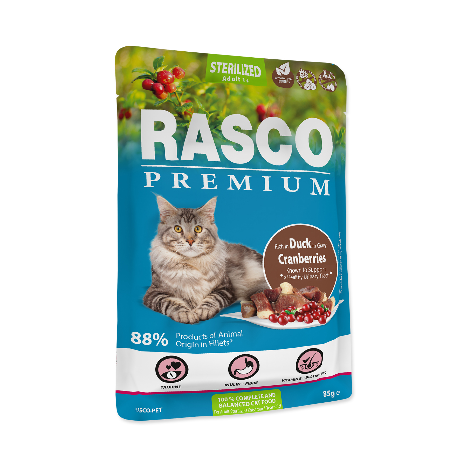 Rasco Premium Sterilized kachna s brusinkou kapsička 85 g Rasco Premium