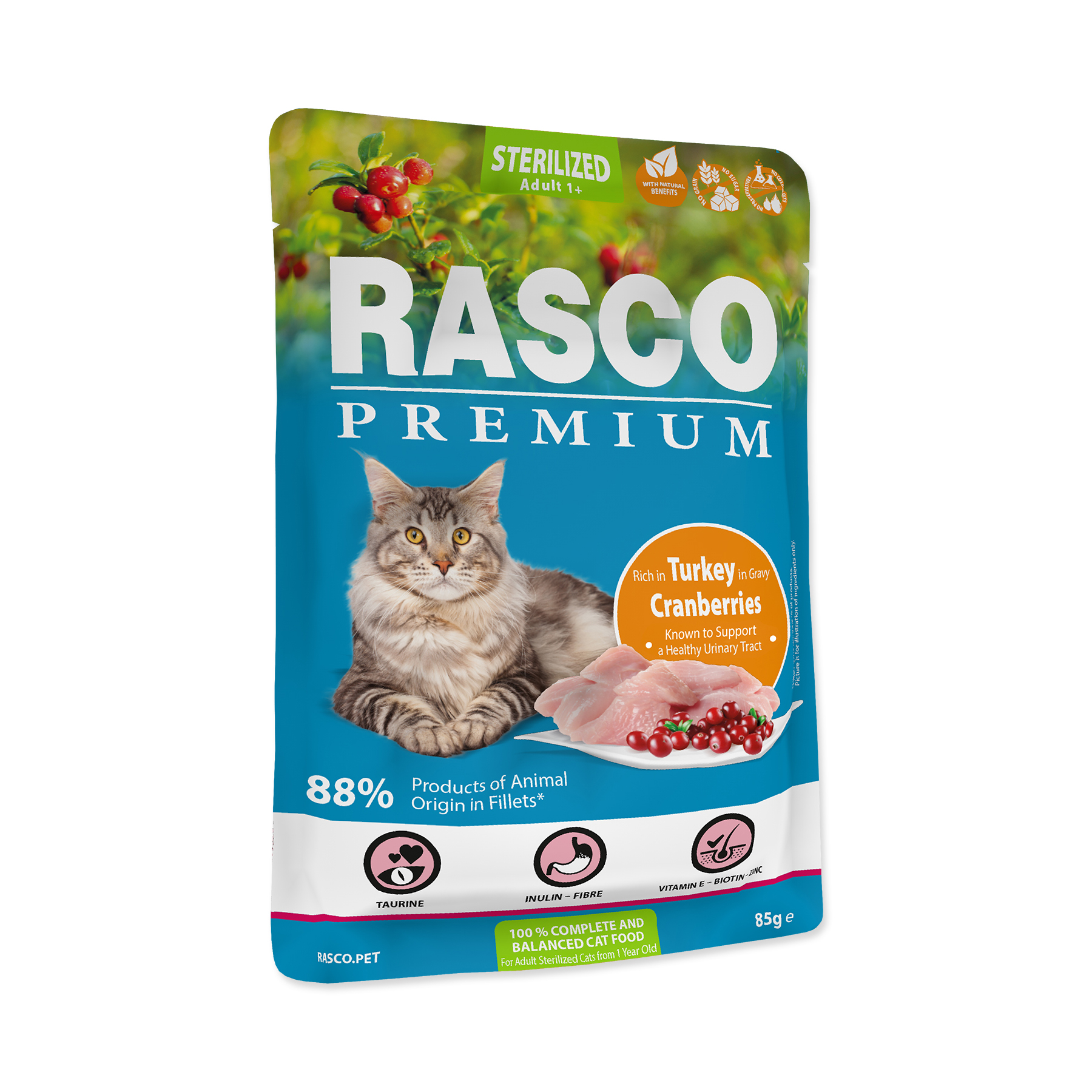 Rasco Premium Sterilized krůta s brusinkou kapsička 85 g Rasco Premium