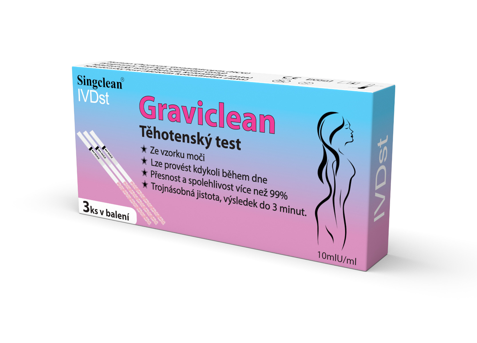 Singclean Graviclean HCG 10mlU/ml těhotenský test 3 ks Singclean