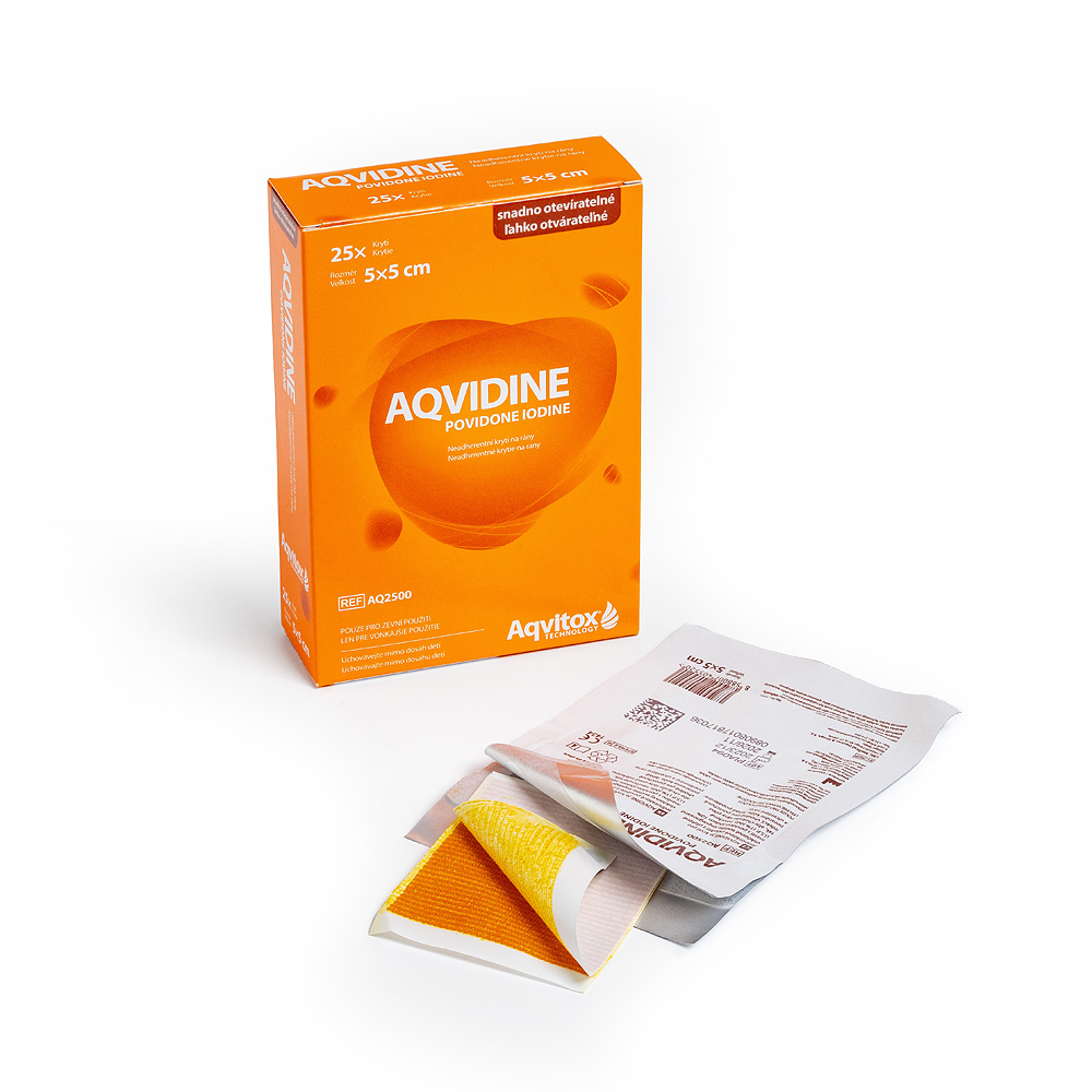 Aqvidine Povidon 5 x 5 cm krytí s jodem 25 ks Aqvidine