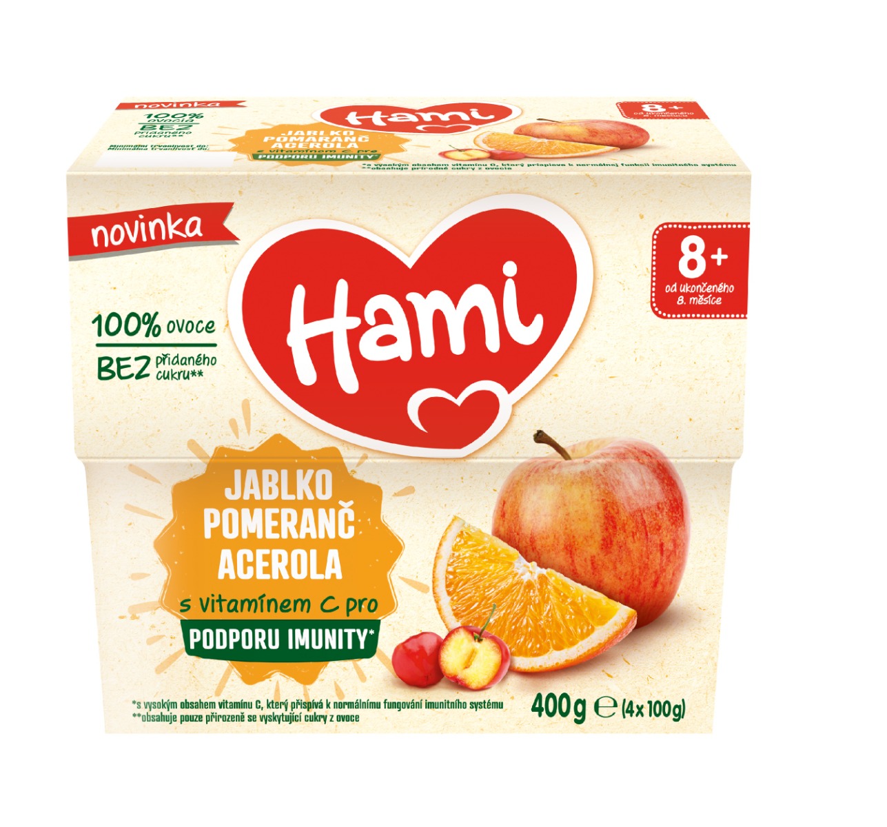 Hami 100% ovoce Jablko pomeranč a acerola 8m+ 4x100 g Hami