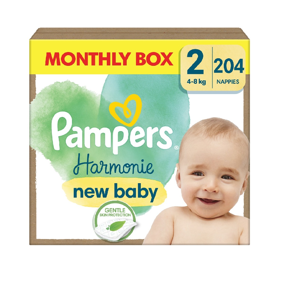 Pampers Harmonie Premium New Baby Monthly Box vel. 2 4–8 kg dětské pleny 204 ks Pampers