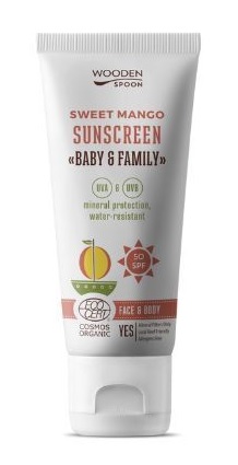WoodenSpoon Baby & Family Opalovací tělové mléko Mango SPF50 100 ml WoodenSpoon