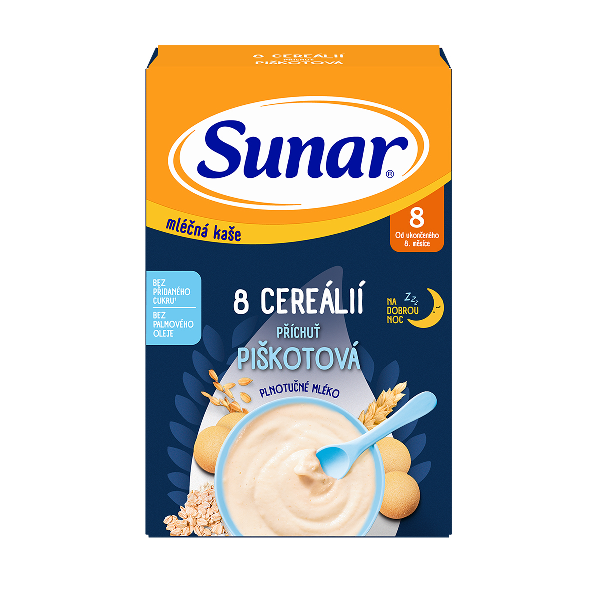 Sunar Mléčná kaše s 8 cereáliemi na dobrou noc piškotová 210 g Sunar
