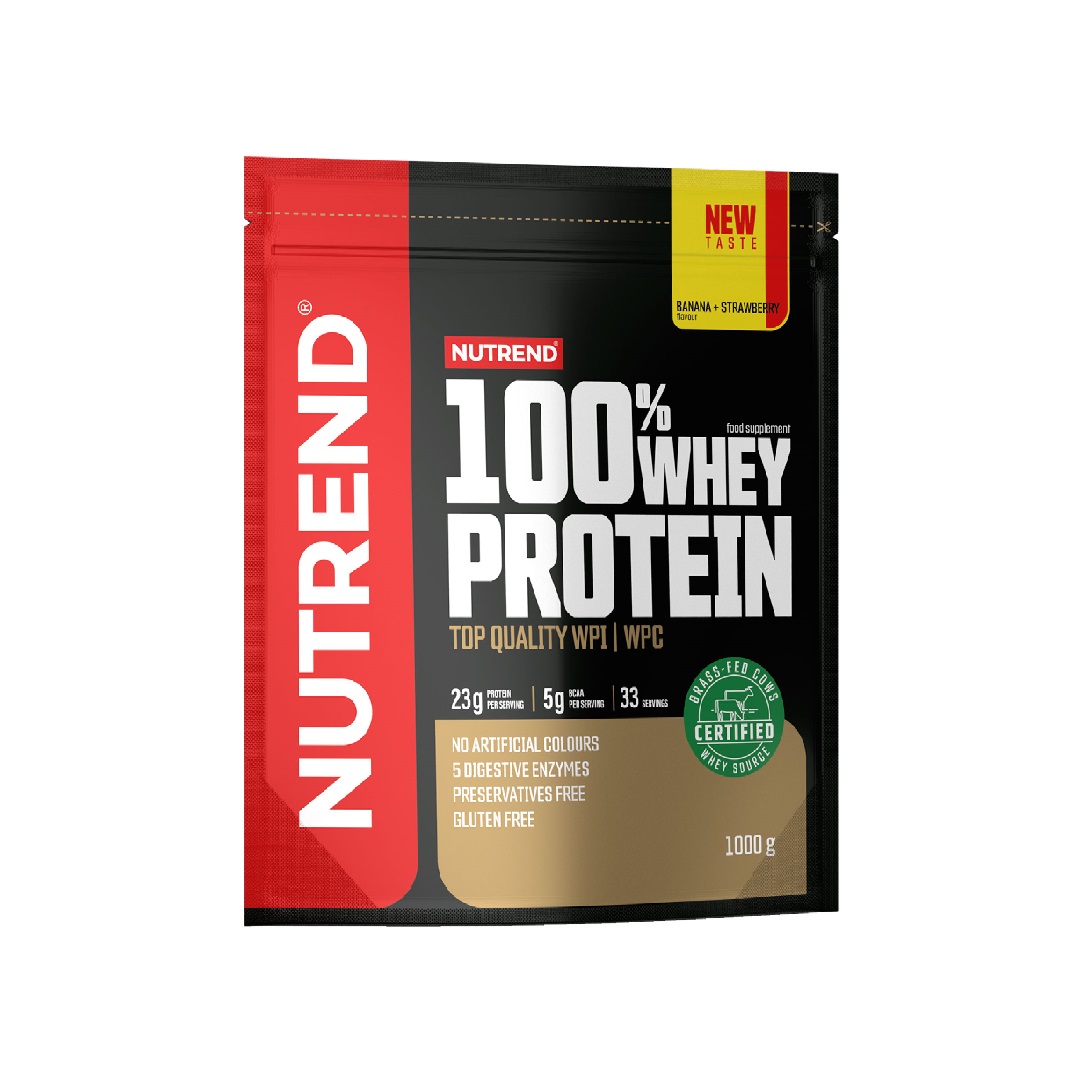 Nutrend 100% Whey Protein banán + jahoda 1000 g Nutrend