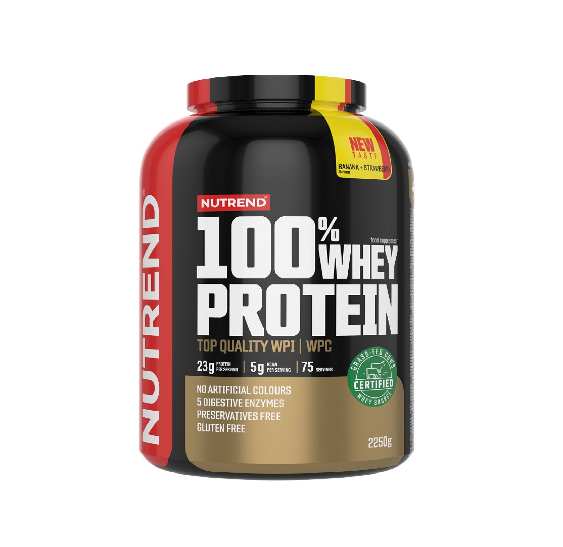 Nutrend 100% Whey Protein banán + jahoda 2250 g Nutrend