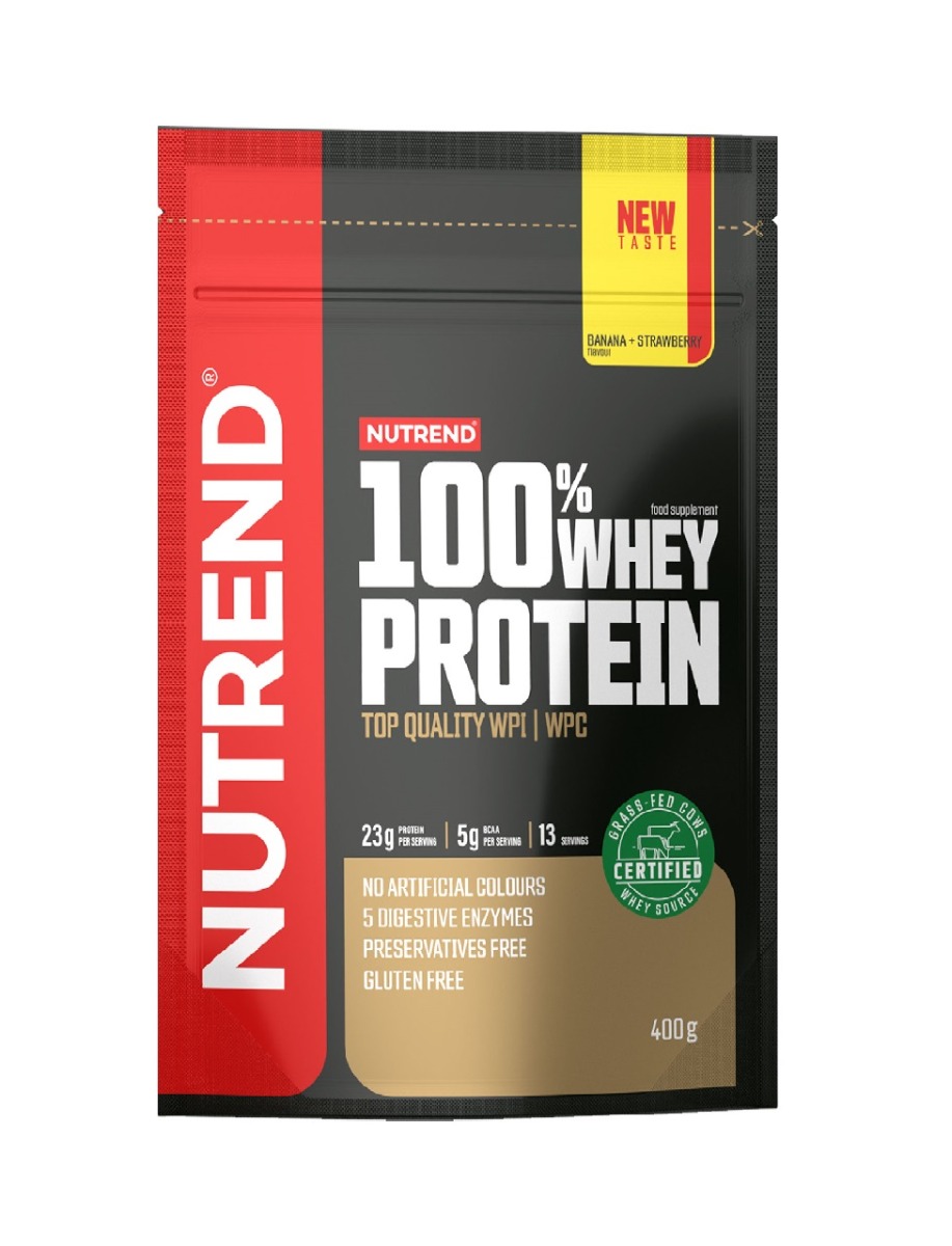 Nutrend 100% Whey Protein banán + jahoda 400 g Nutrend