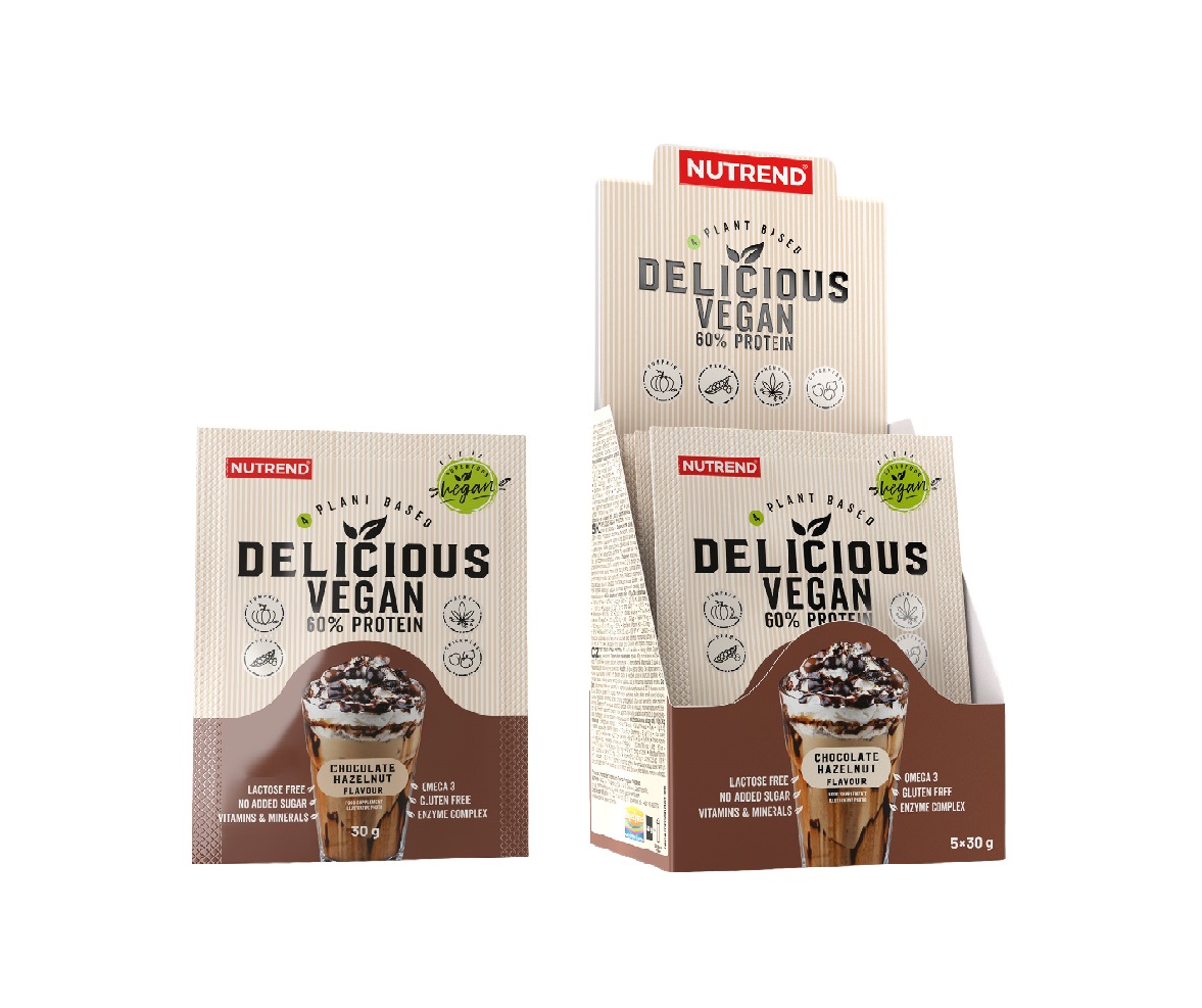 Nutrend Delicious Vegan Protein čokoláda + lískový ořech 5x30 g Nutrend