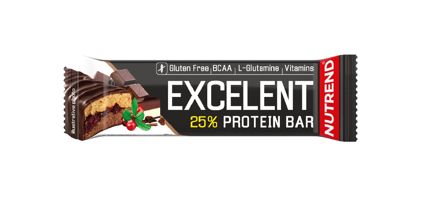 Nutrend Excelent Protein Bar Double čokoláda + nugát s brusinkami v mléčné čokoládě 85 g Nutrend
