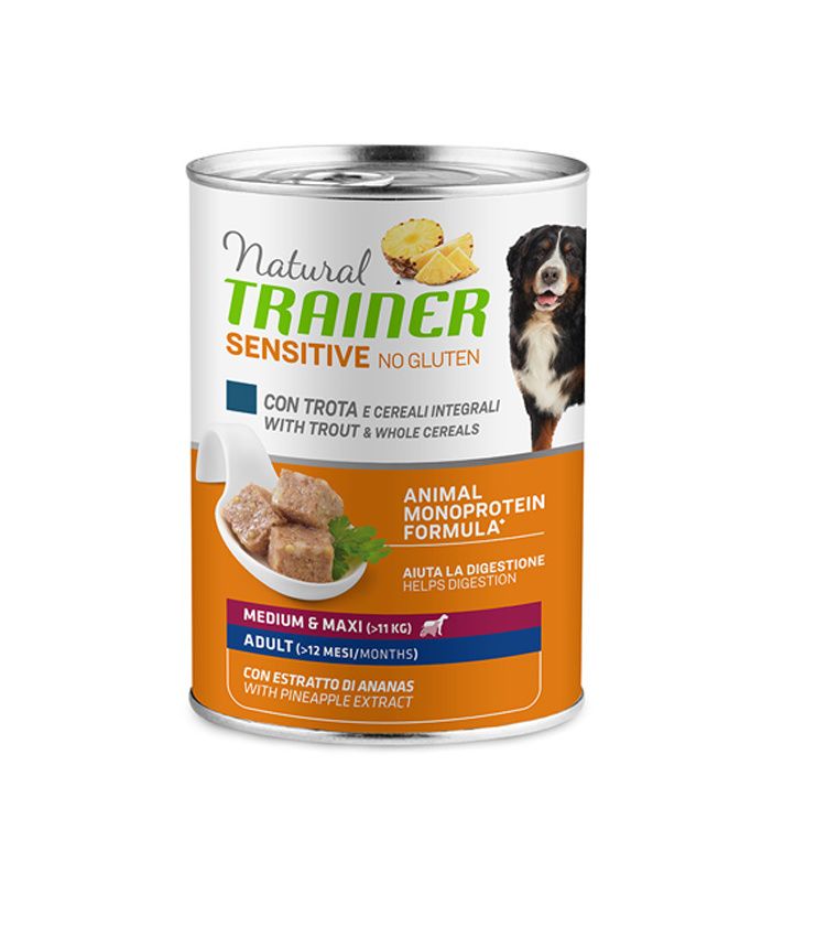 Natural Trainer No gluten medium/maxi pstruh konzerva 400 g Natural Trainer