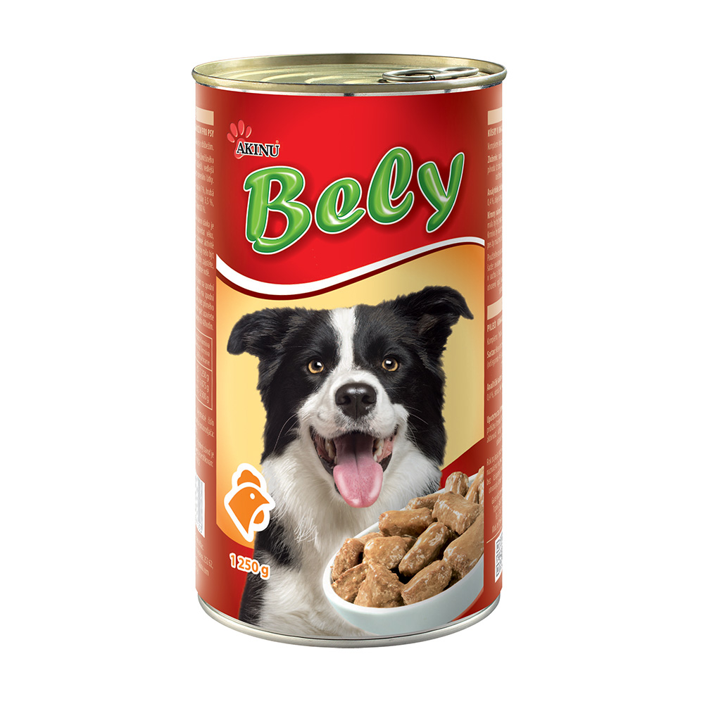 Akinu Bely konzerva kousky v omáčce s drůbežím pro psy 1250 g Akinu