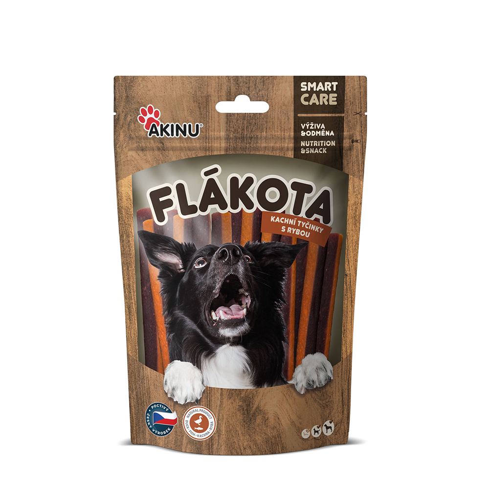 Akinu Flákota kachní tyčinky s rybou pamlsek pro psy 100 g Akinu