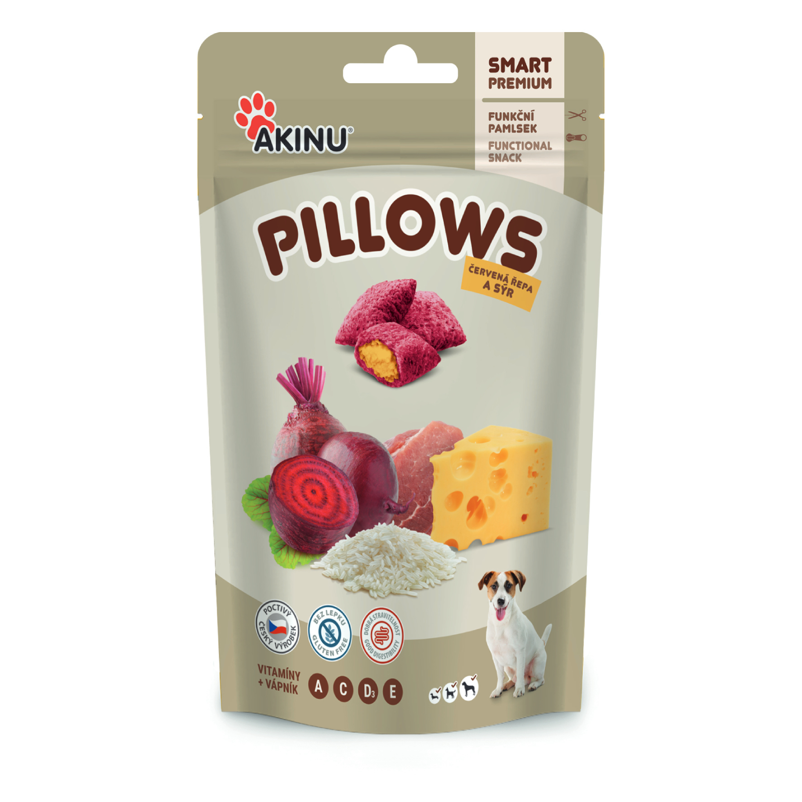 Akinu Pillows polštářky s červenou řepou a sýrem pamlsek pro psy 80 g Akinu