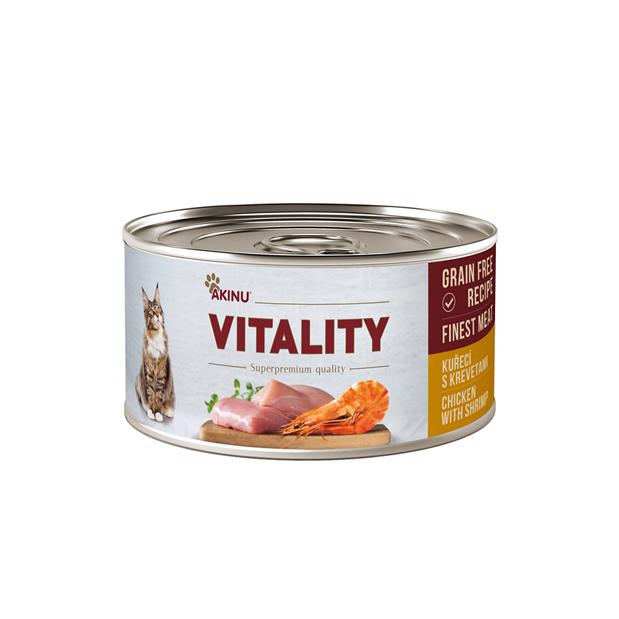 Akinu VITALITY konzerva pro kočky kuřecí s krevetami 70 g Akinu