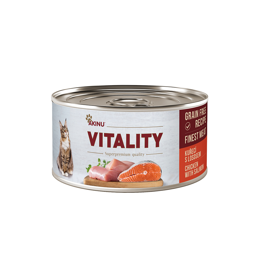 Akinu VITALITY konzerva pro kočky kuřecí s lososem 70 g Akinu