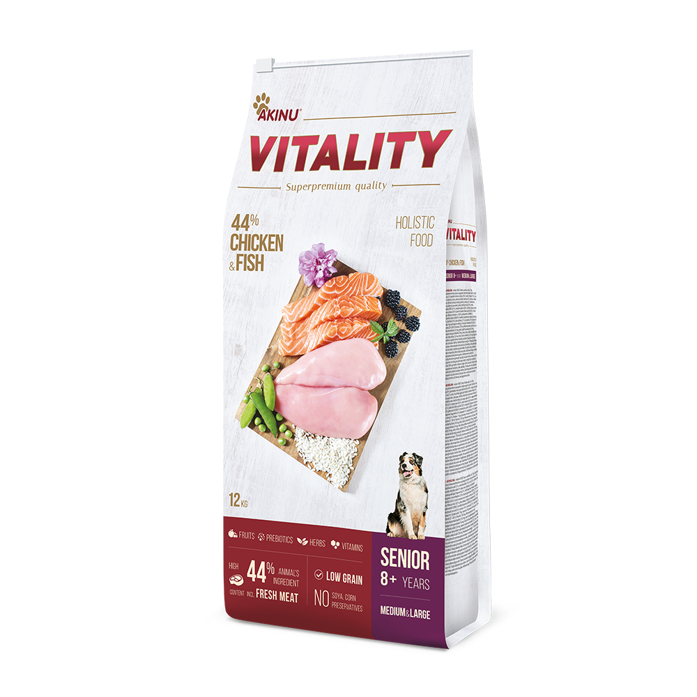 Akinu VITALITY kuřecí a rybí granule pro seniorní psy 12 kg Akinu