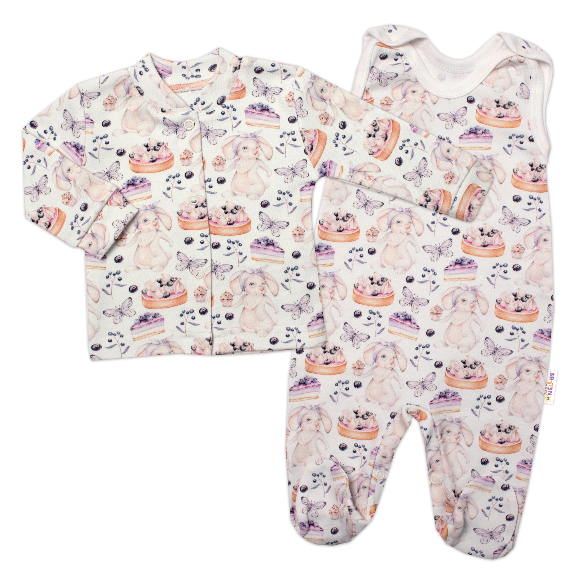 Baby Nellys 2-dílná sada bavlněné dupačky s košilkou