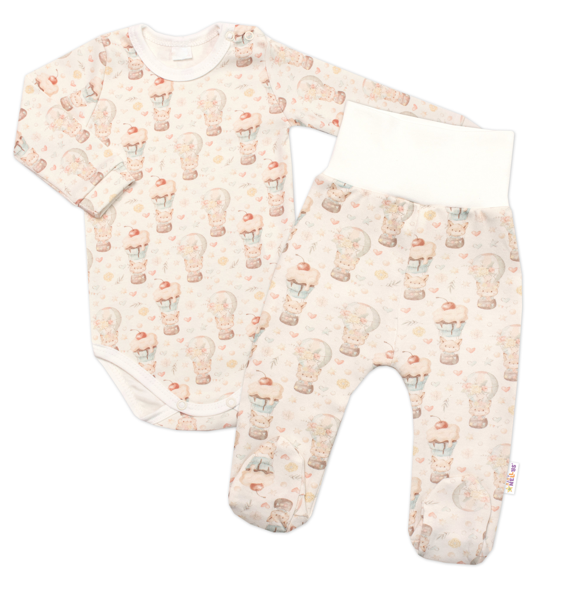Baby Nellys 2-dílná sada body zap. u krku + polodupačky