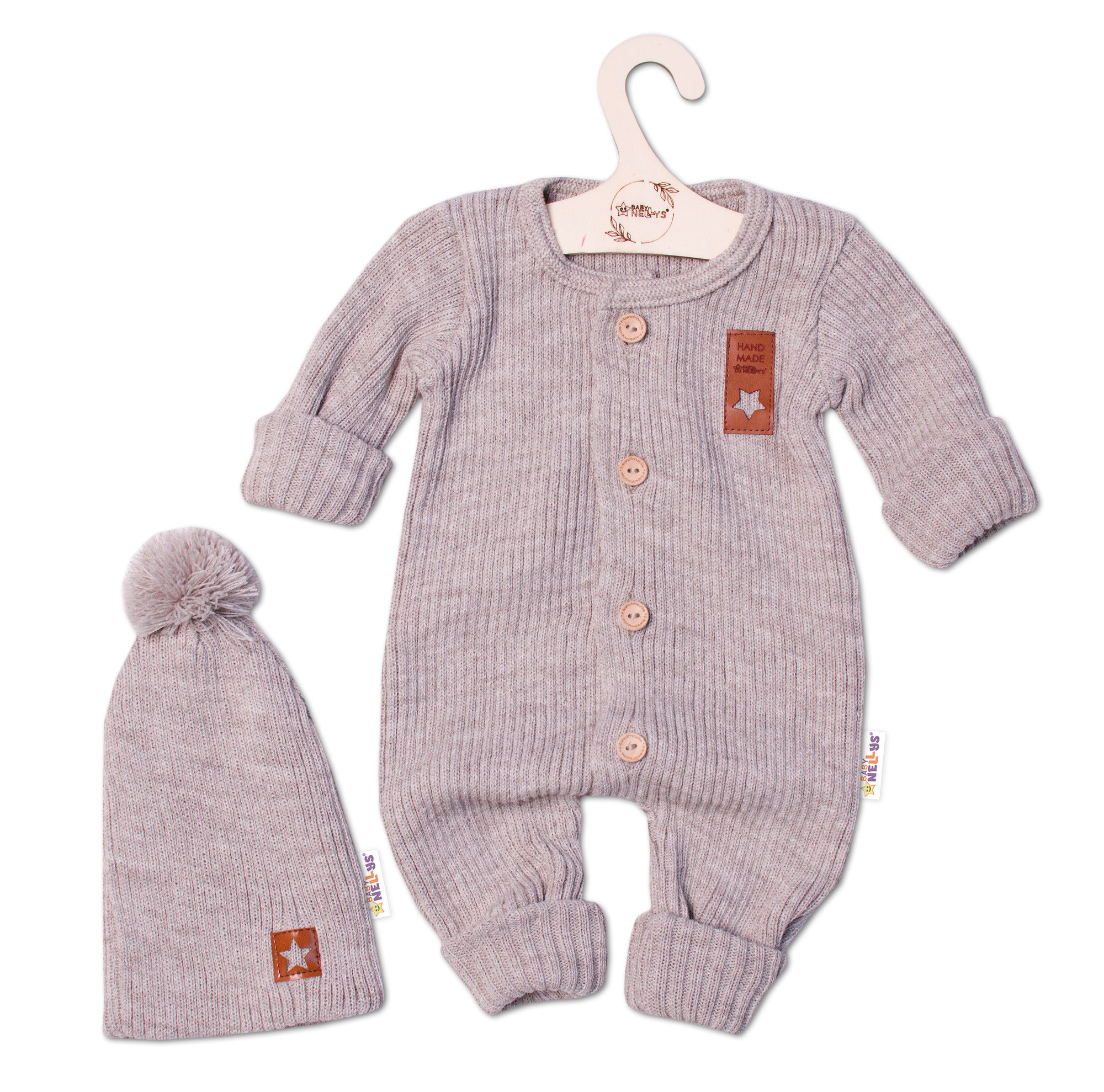 Baby Nellys 2D Pletený overálek STAR + čepice Hand Made