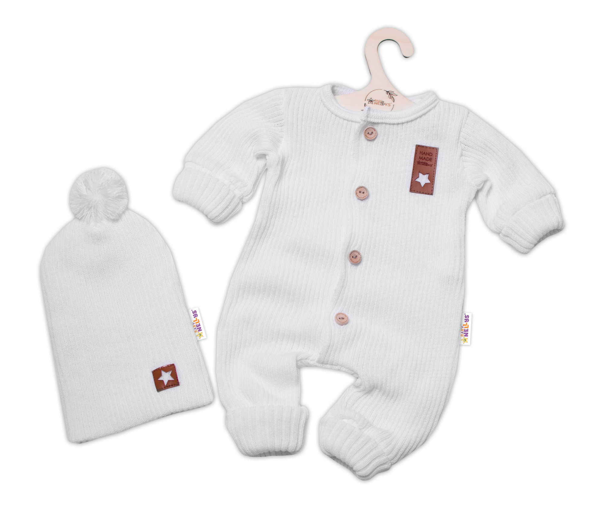 Baby Nellys 2D Pletený overálek STAR + čepice Hand Made