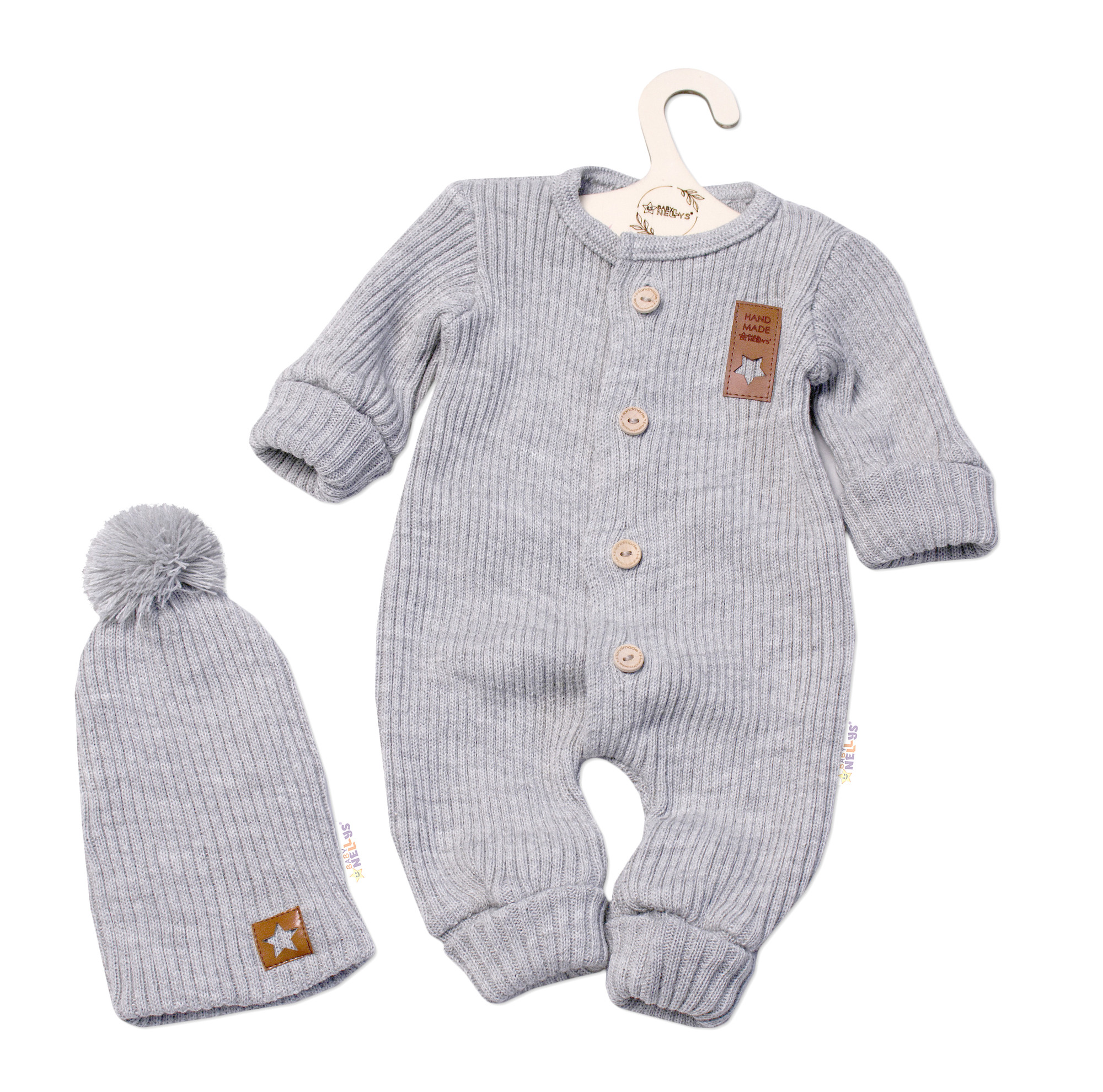 Baby Nellys 2D Pletený overálek STAR + čepice Hand Made
