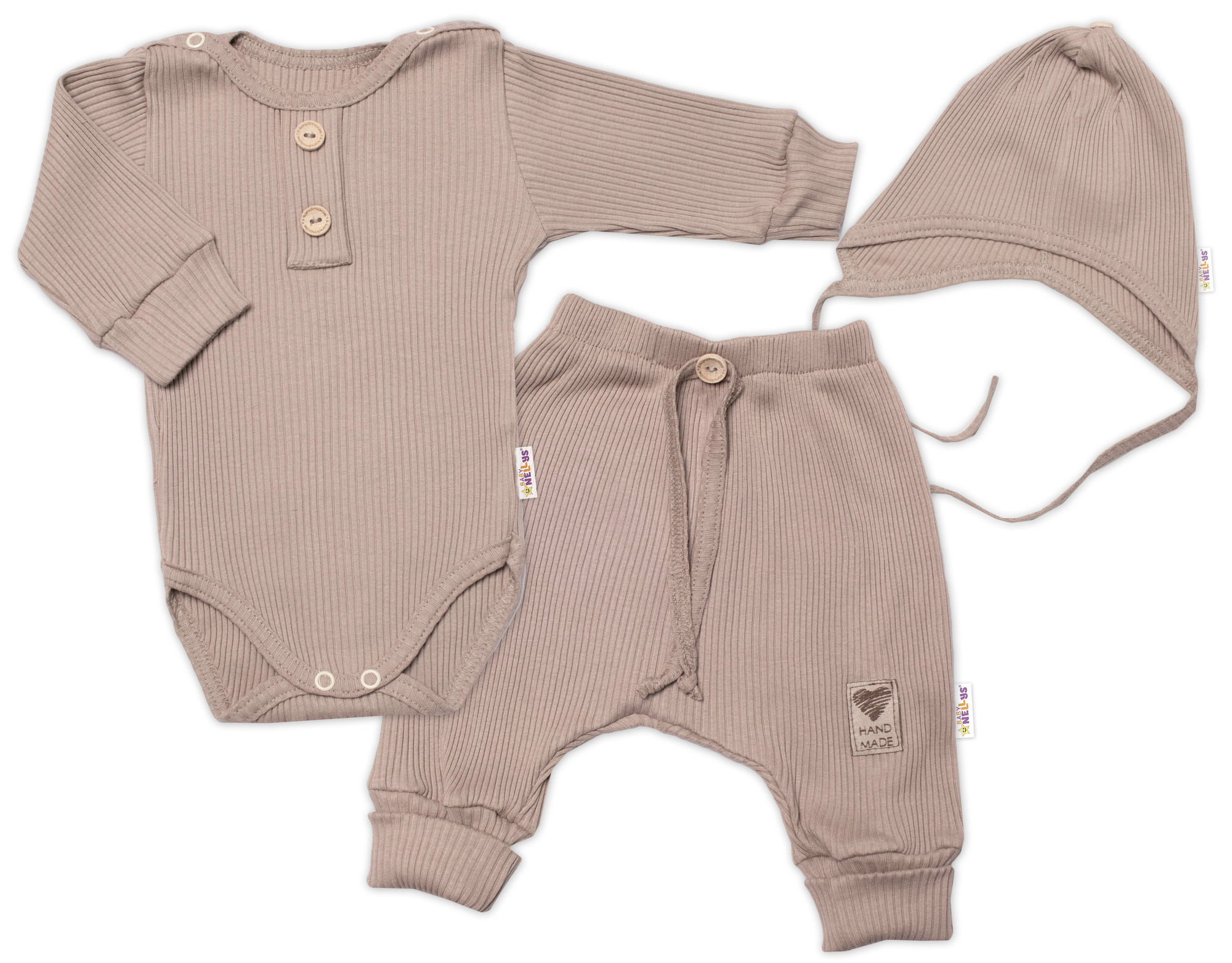 Baby Nellys 3-dílná žebrovaná soupr. Hand Made