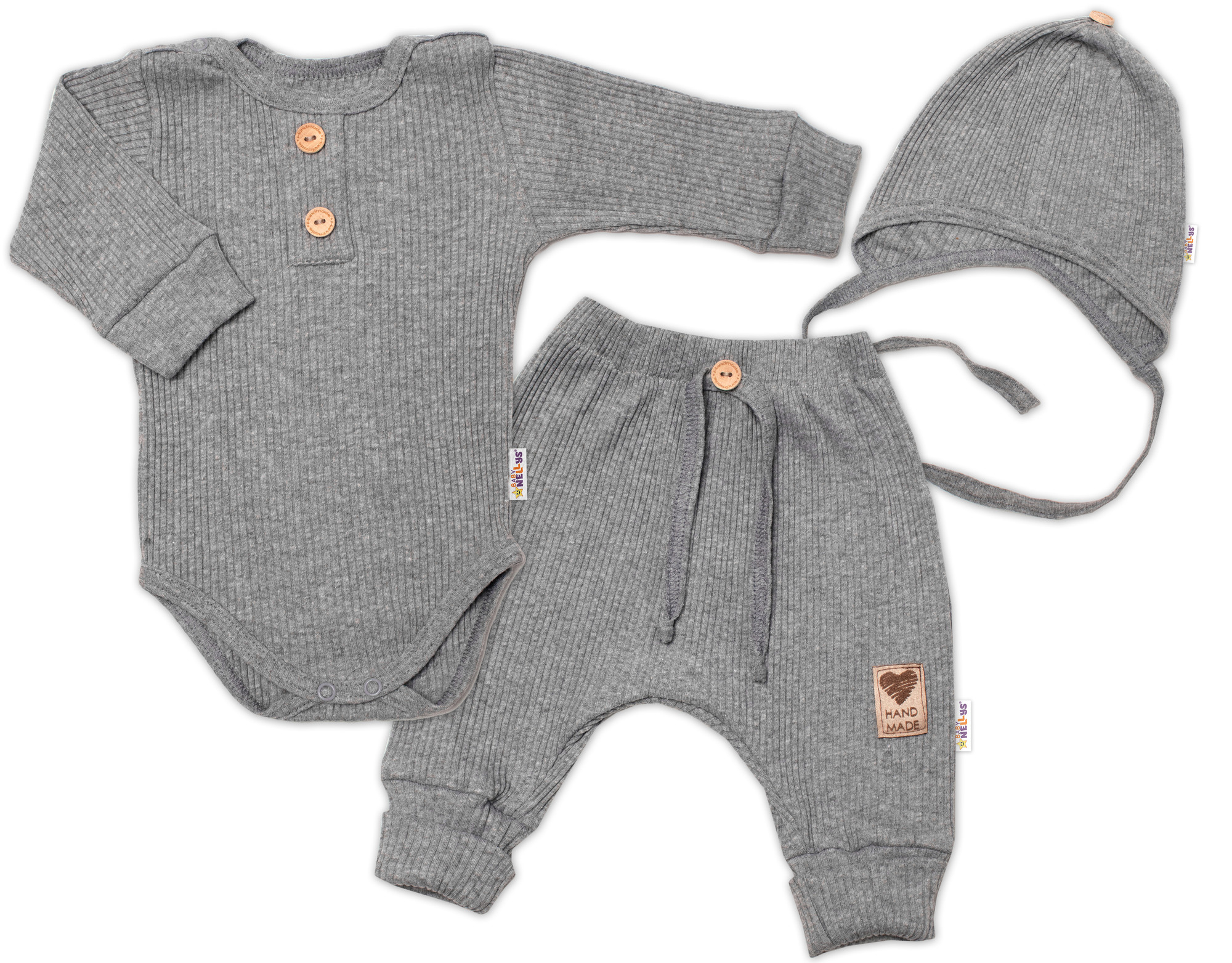 Baby Nellys 3-dílná žebrovaná soupr. Hand Made