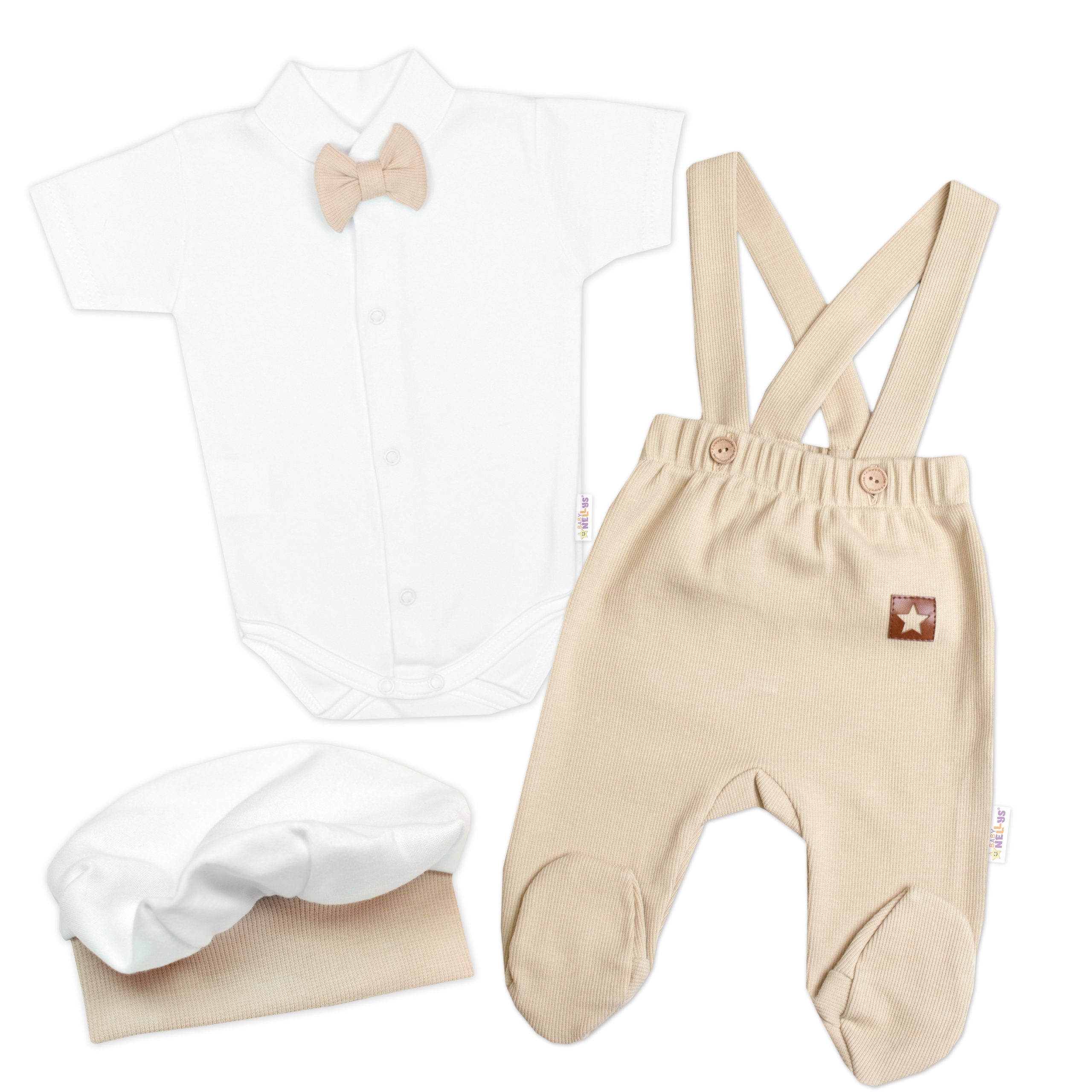 Baby Nellys 3D souprava Gentleman s kr. rukávem - béžová/bílá