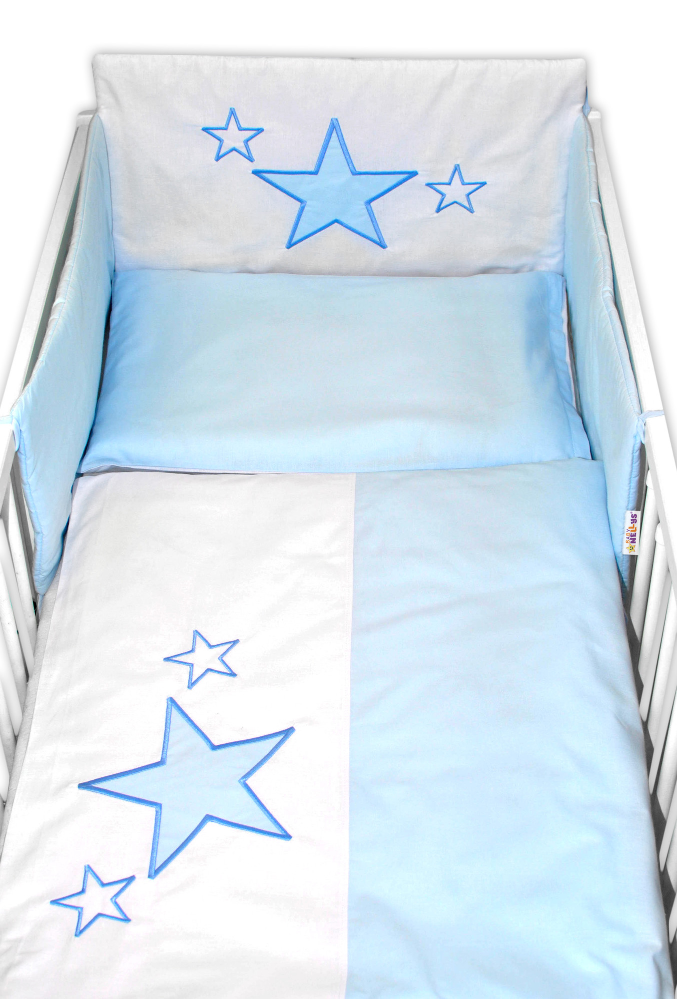 Baby Nellys 5-dílná sada do postýlky Baby Stars (3D + peřinky - modrá