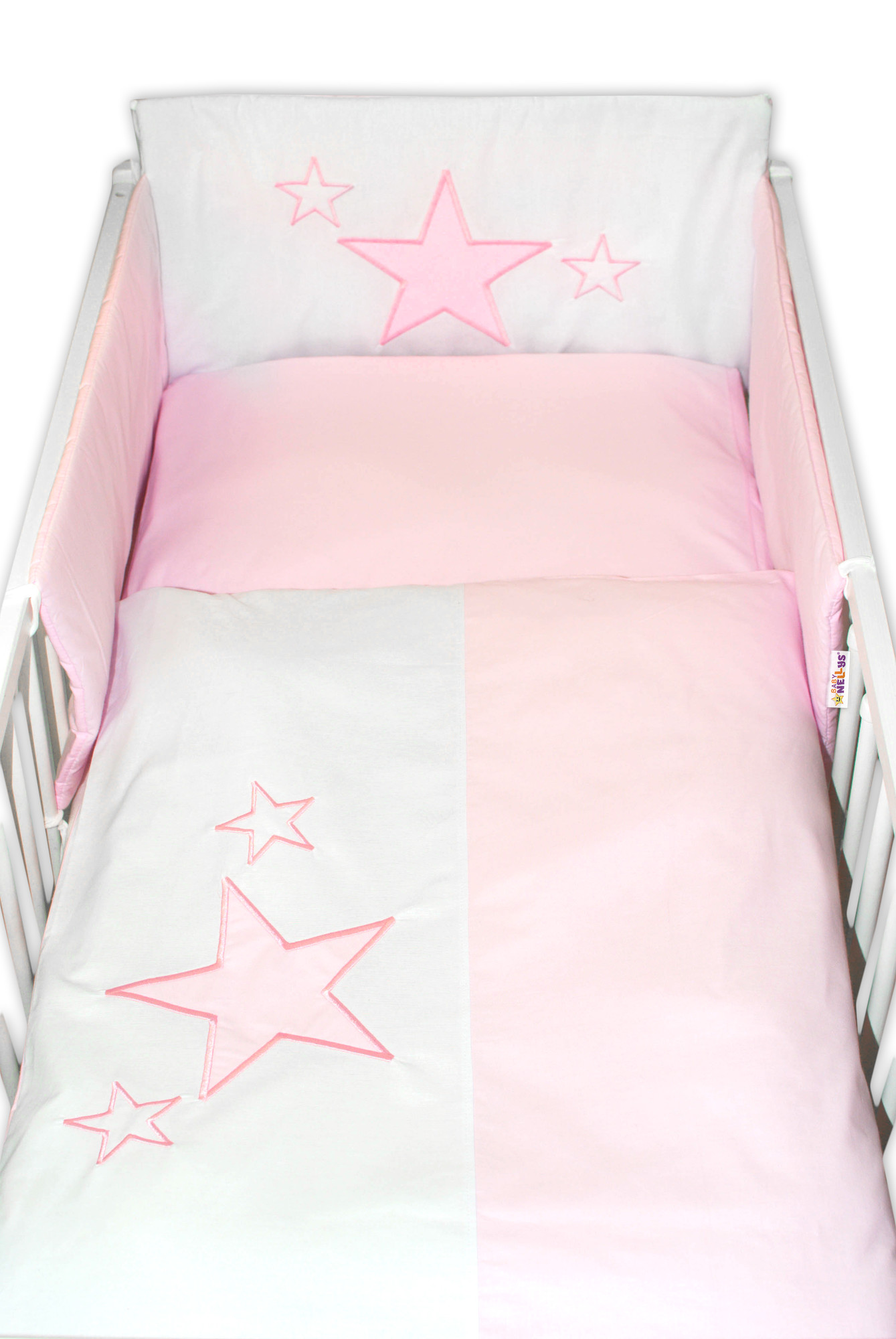 Baby Nellys 5-dílná sada do postýlky Baby Stars (3D + peřinky - růžová