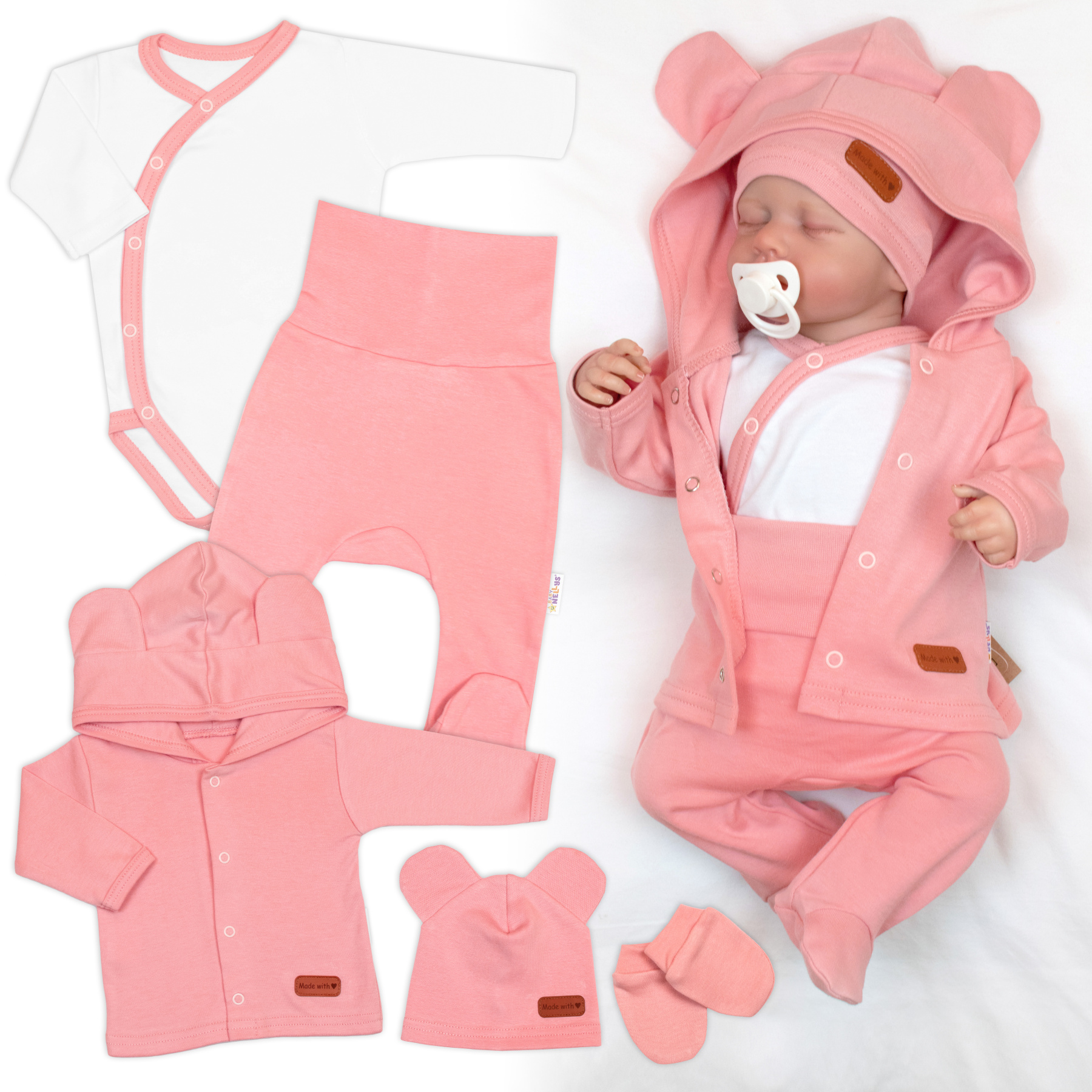 Baby Nellys 5D Bavlněná souprava pro miminko do porodnice Nature