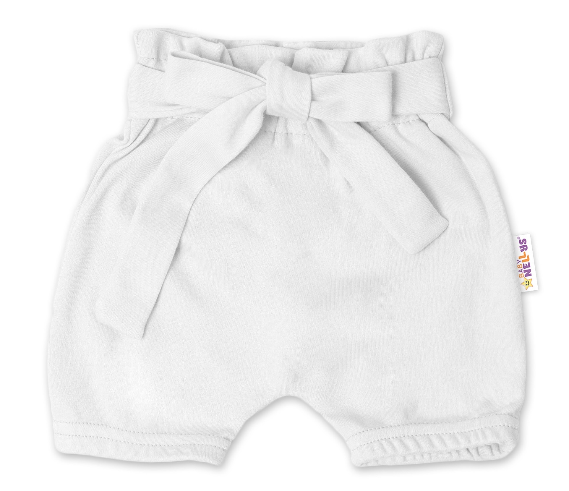 Baby Nellys Bavlněné kraťasy s ozdobným páskem - bílé