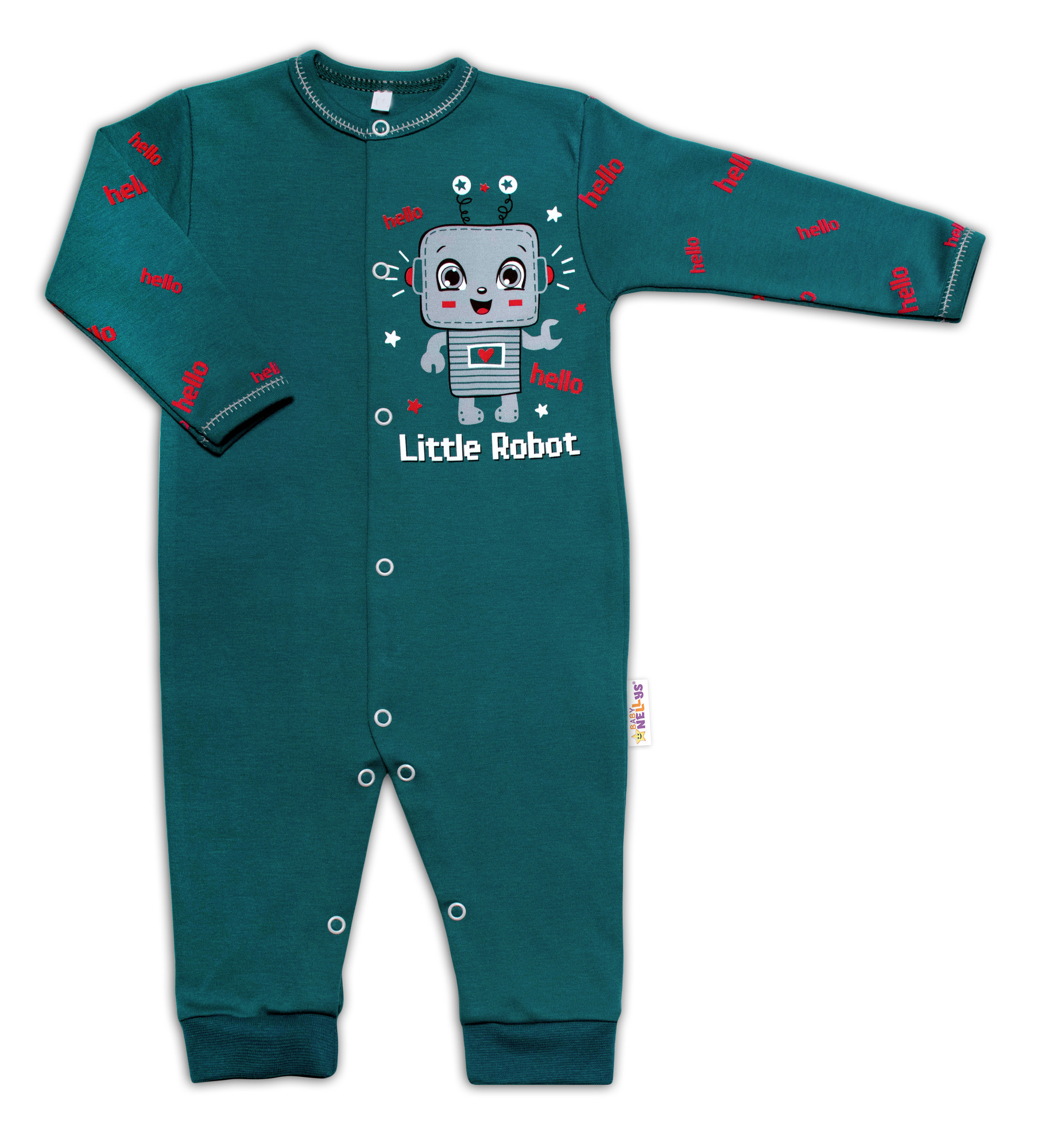 Baby Nellys Bavlněný kojenecký overal bez šlapek Little Robot