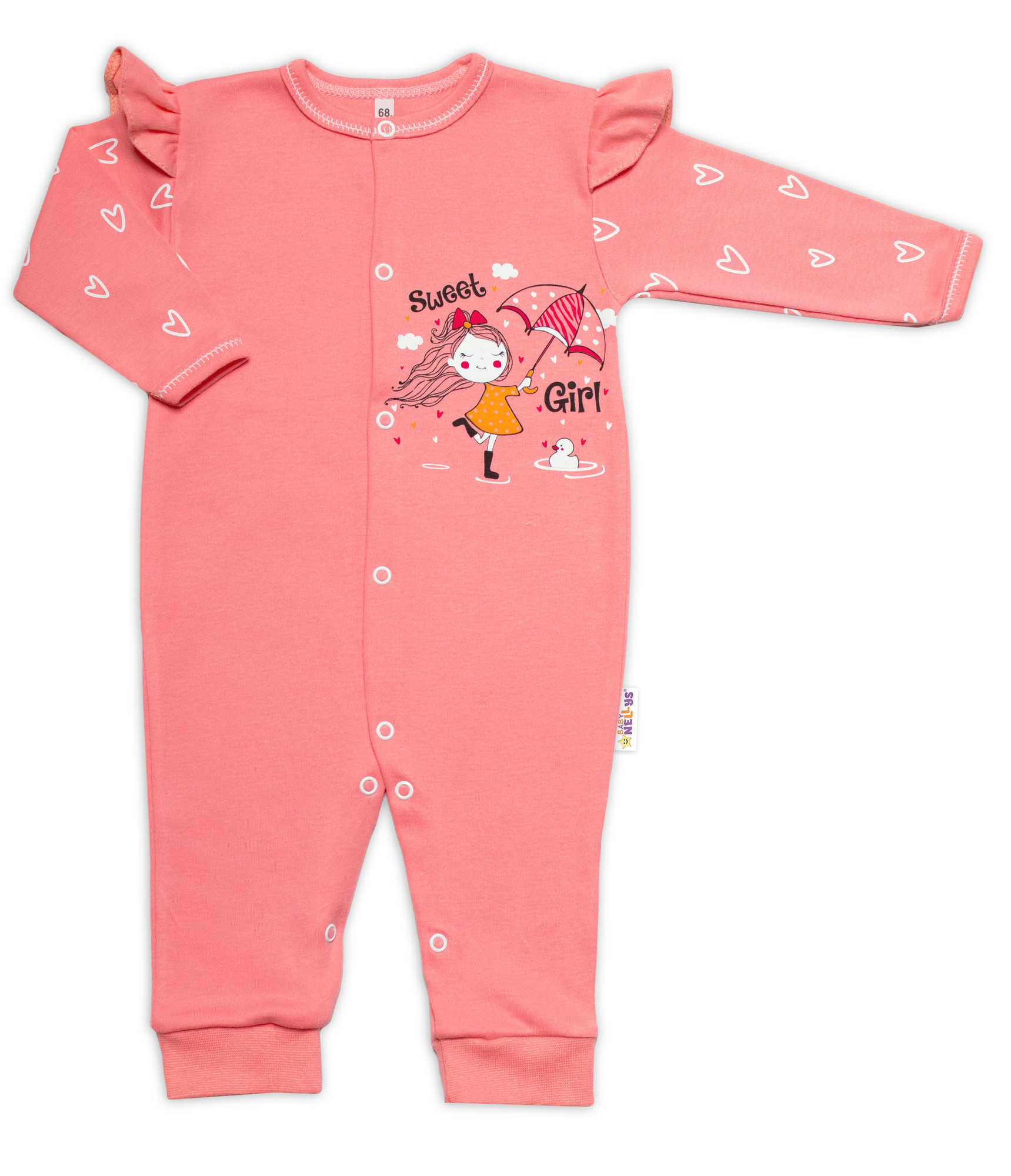 Baby Nellys Bavlněný kojenecký overal bez šlapek Sweet Girl