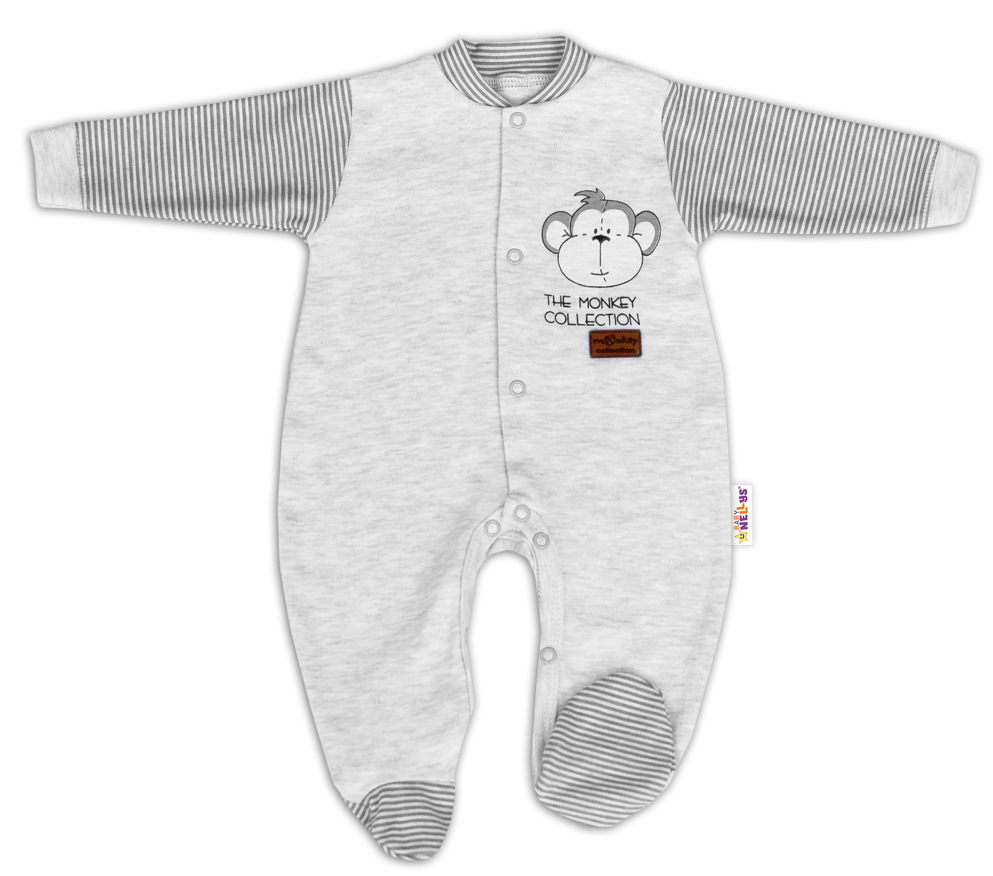Baby Nellys Bavlněný overálek Monkey - sv. šedý melírek Baby Nellys