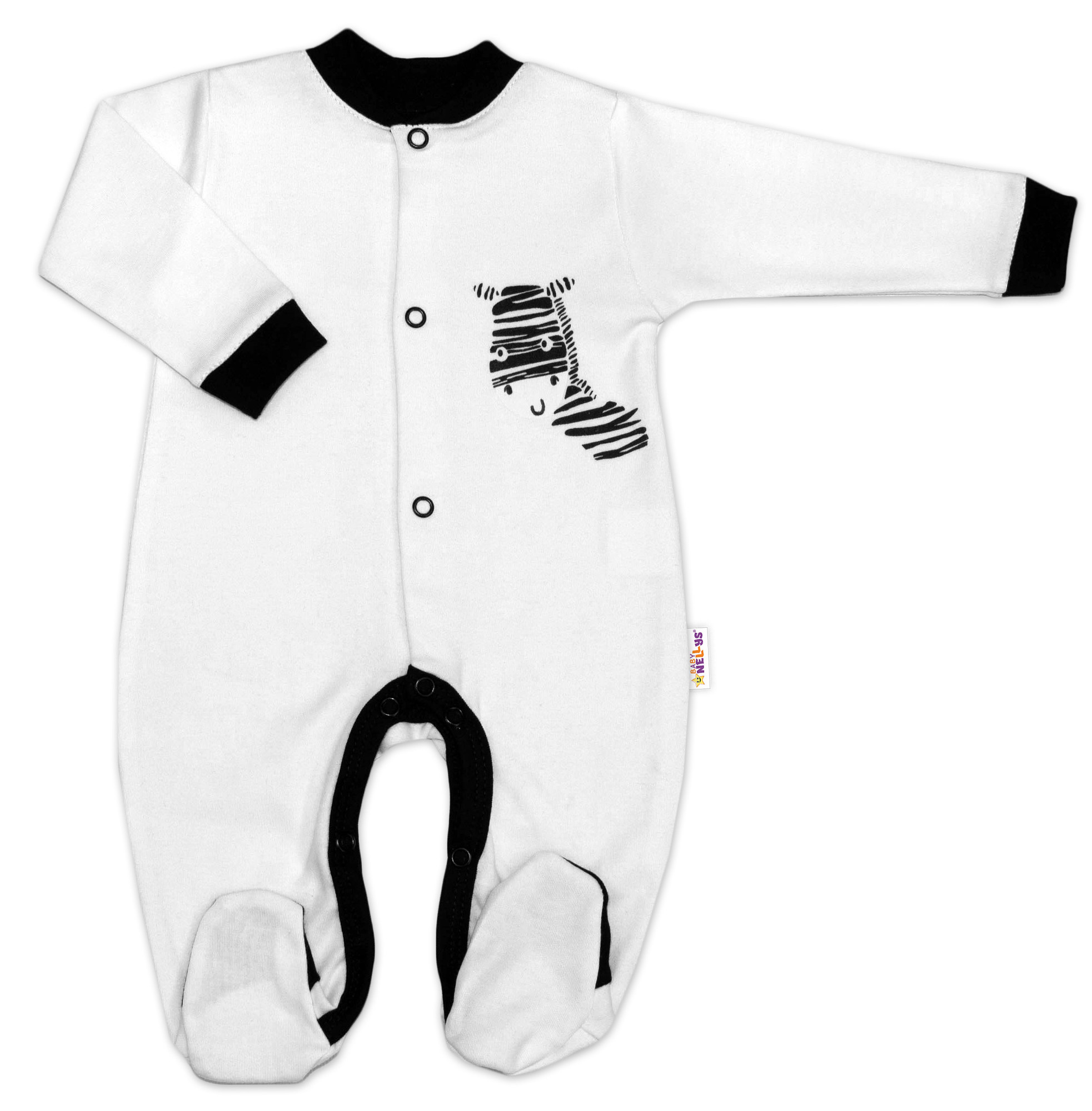 Baby Nellys Bavlněný overálek Zebra - bílý Baby Nellys