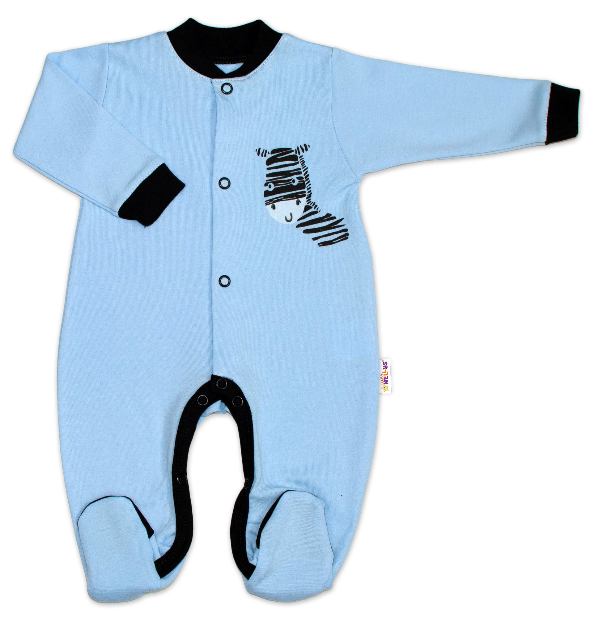 Baby Nellys Bavlněný overálek Zebra - modrý vel.  56 Baby Nellys