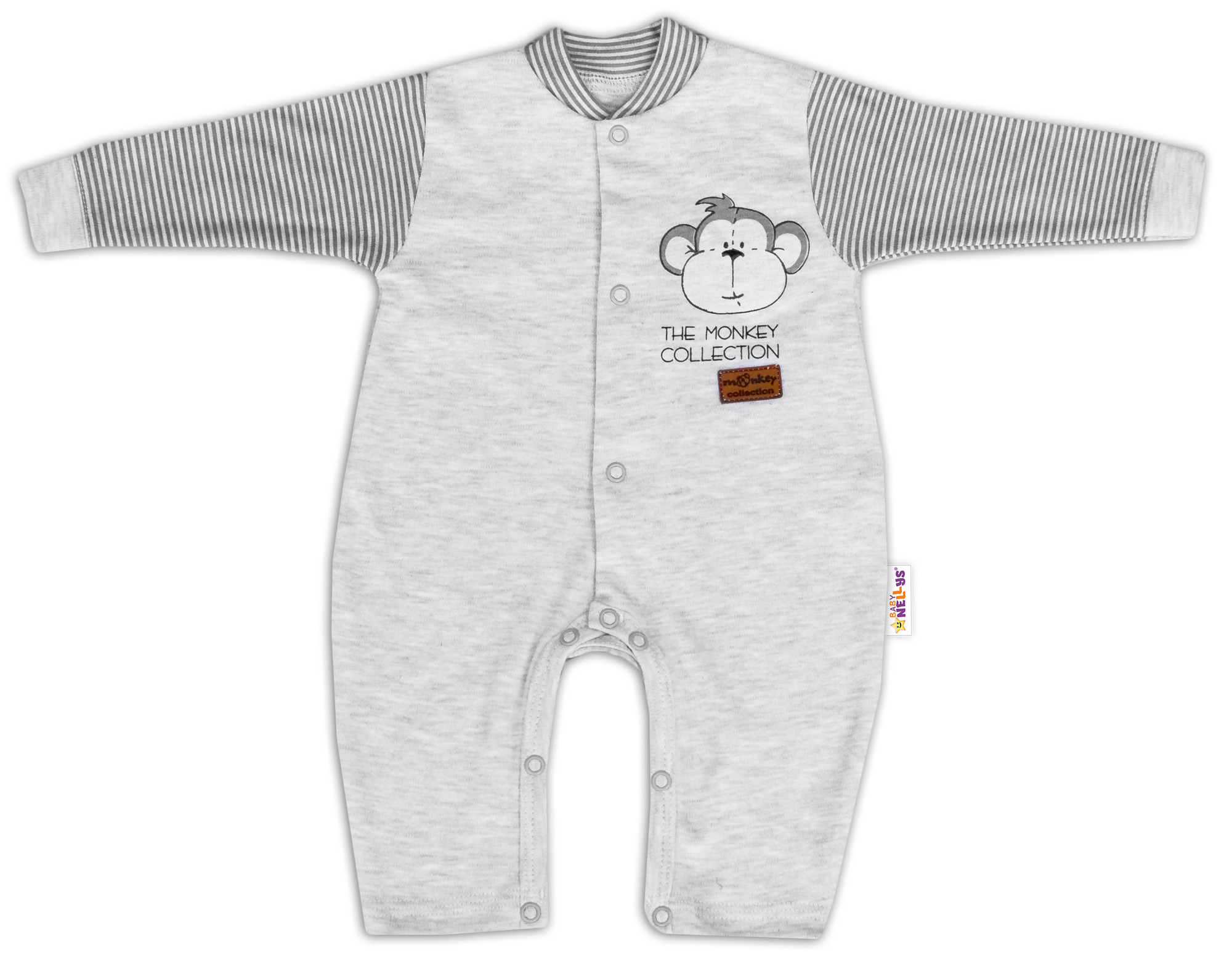 Baby Nellys Bavlněný overálek bez šlapek Monkey - sv. šedý melírek vel.  74 Baby Nellys