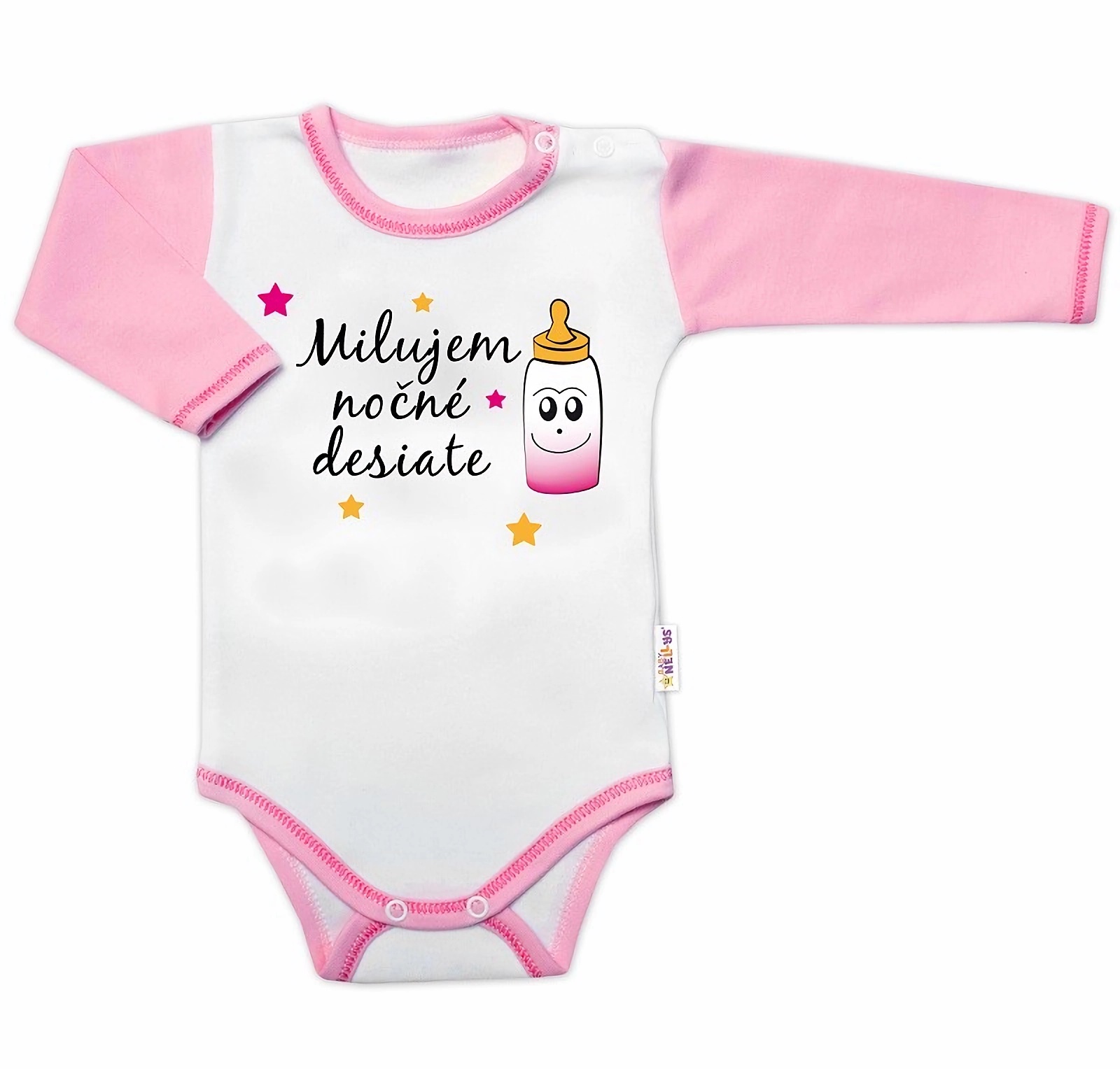Baby Nellys Body dl. rukáv s vtip. textem   Milujem nočné desiate vel.  68