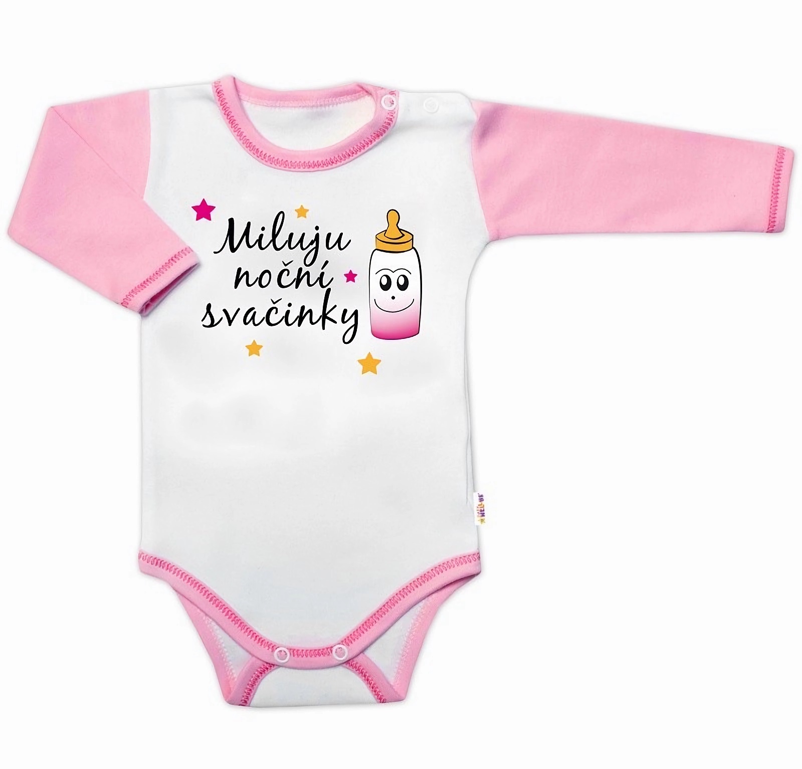 Baby Nellys Body dl. rukáv s vtip. textem   Miluju noční svačinky vel.  74