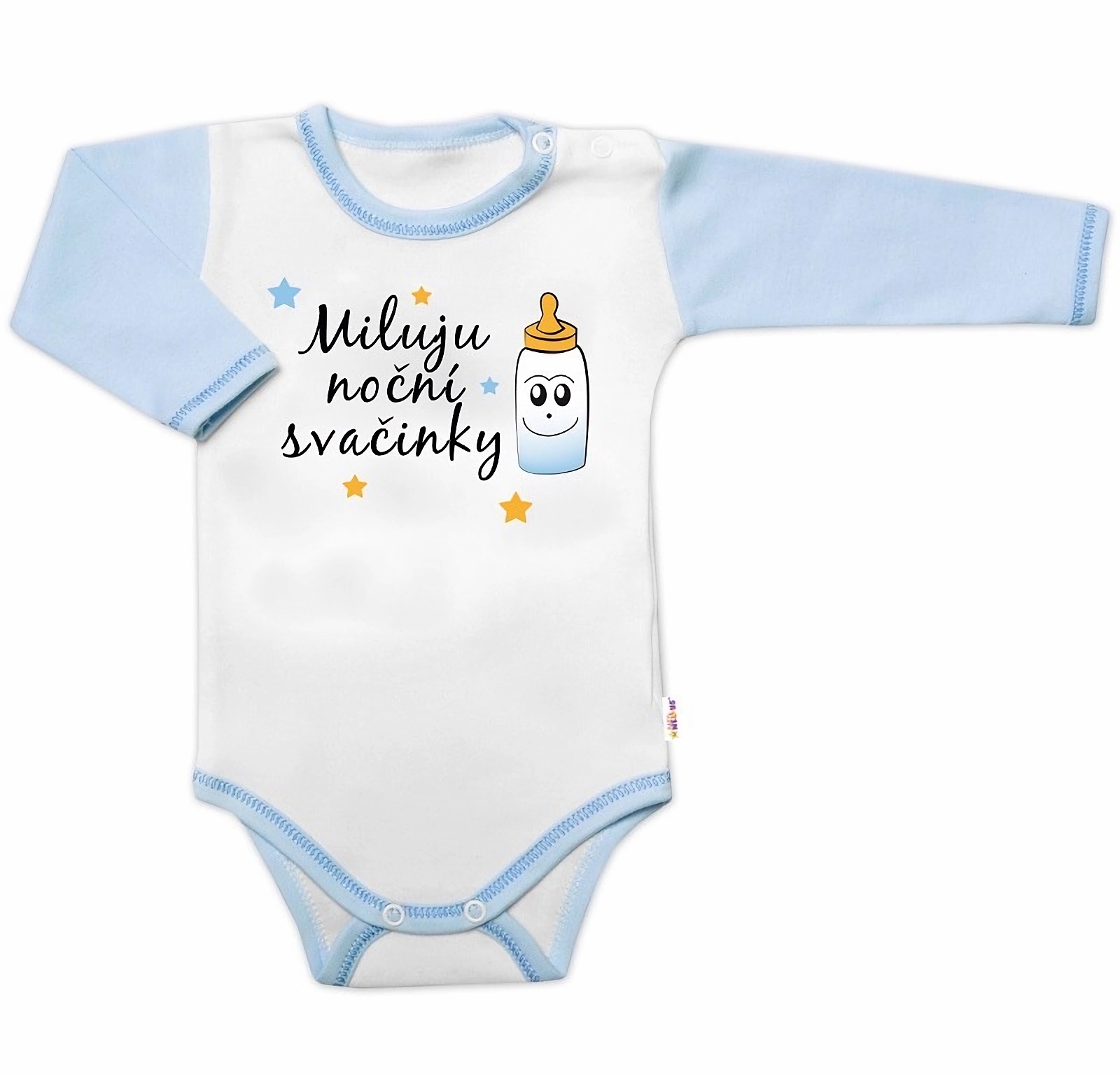Baby Nellys Body dl. rukáv s vtip. textem  Miluju noční svačinky vel.  74