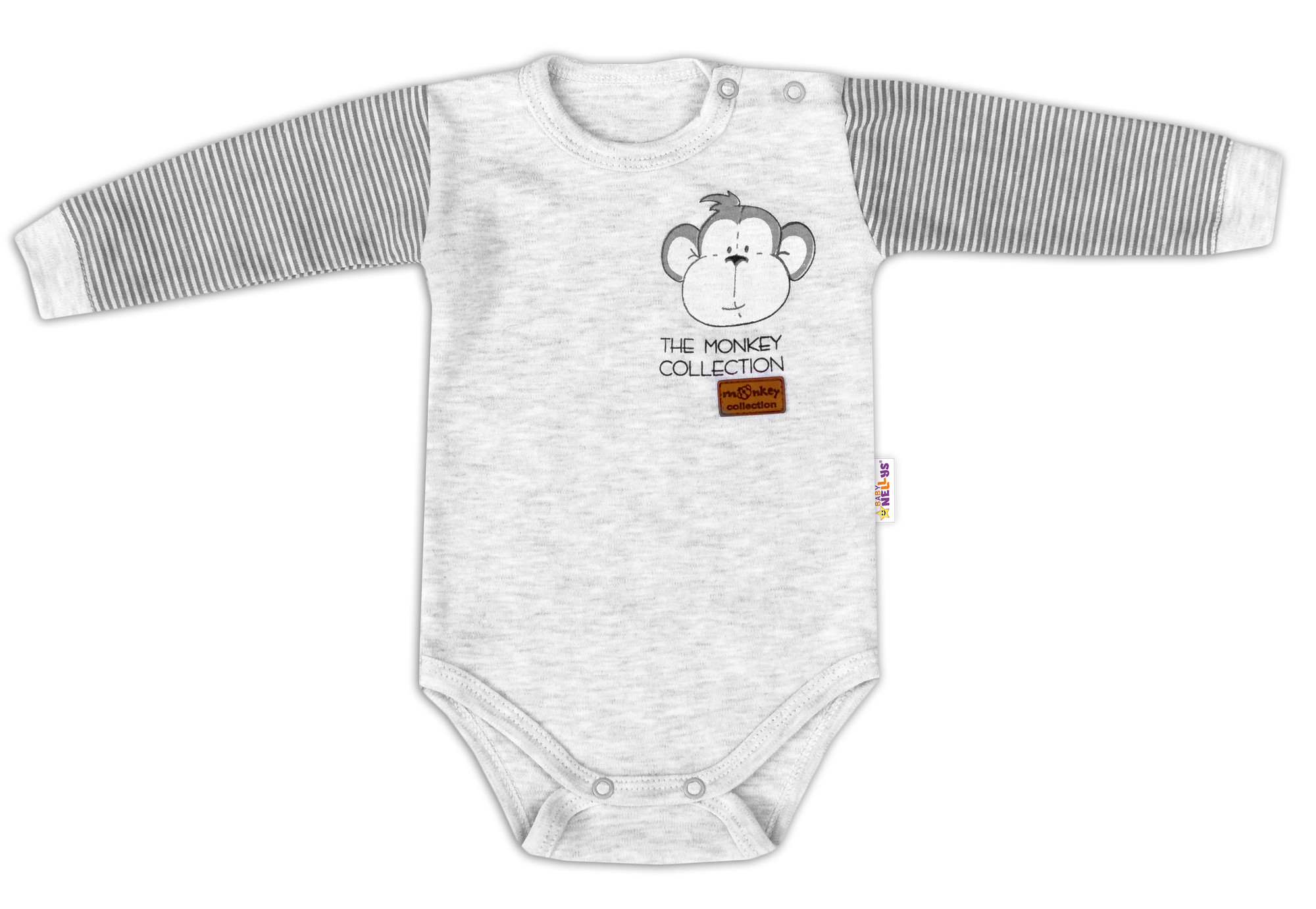 Baby Nellys Body dlouhý rukáv Monkey - sv. šedý melírek vel.  62 Baby Nellys