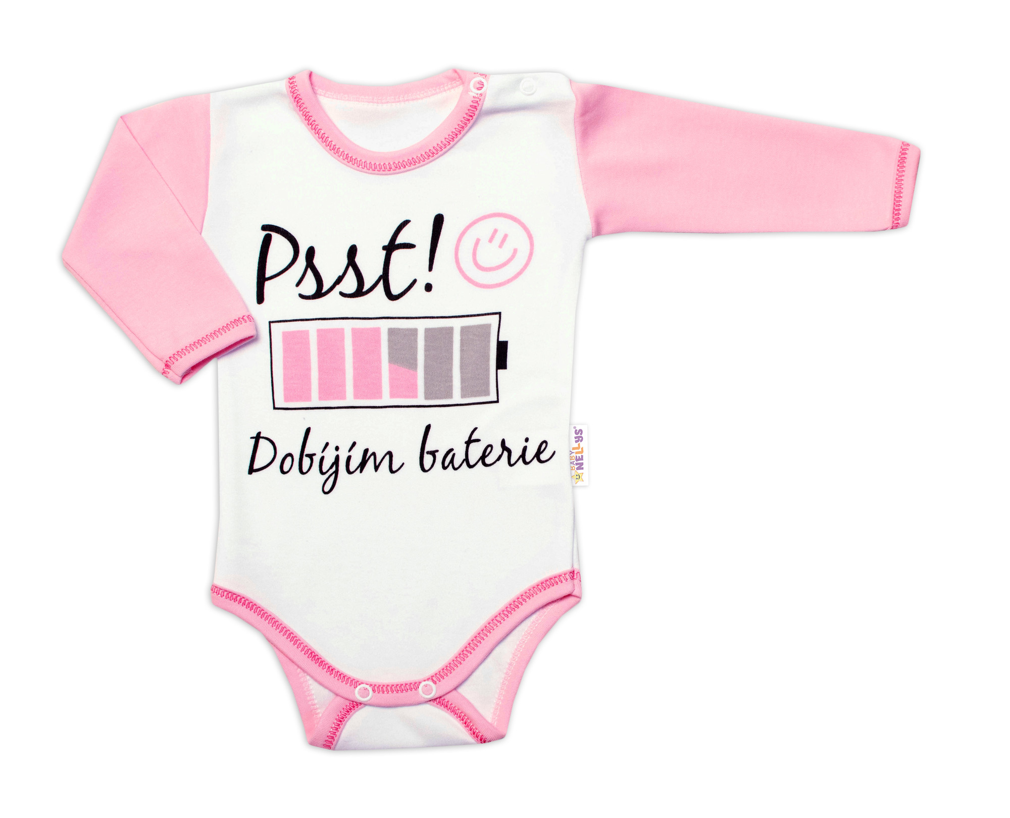 Baby Nellys Body dlouhý rukáv - Psst! Dobíjím baterie