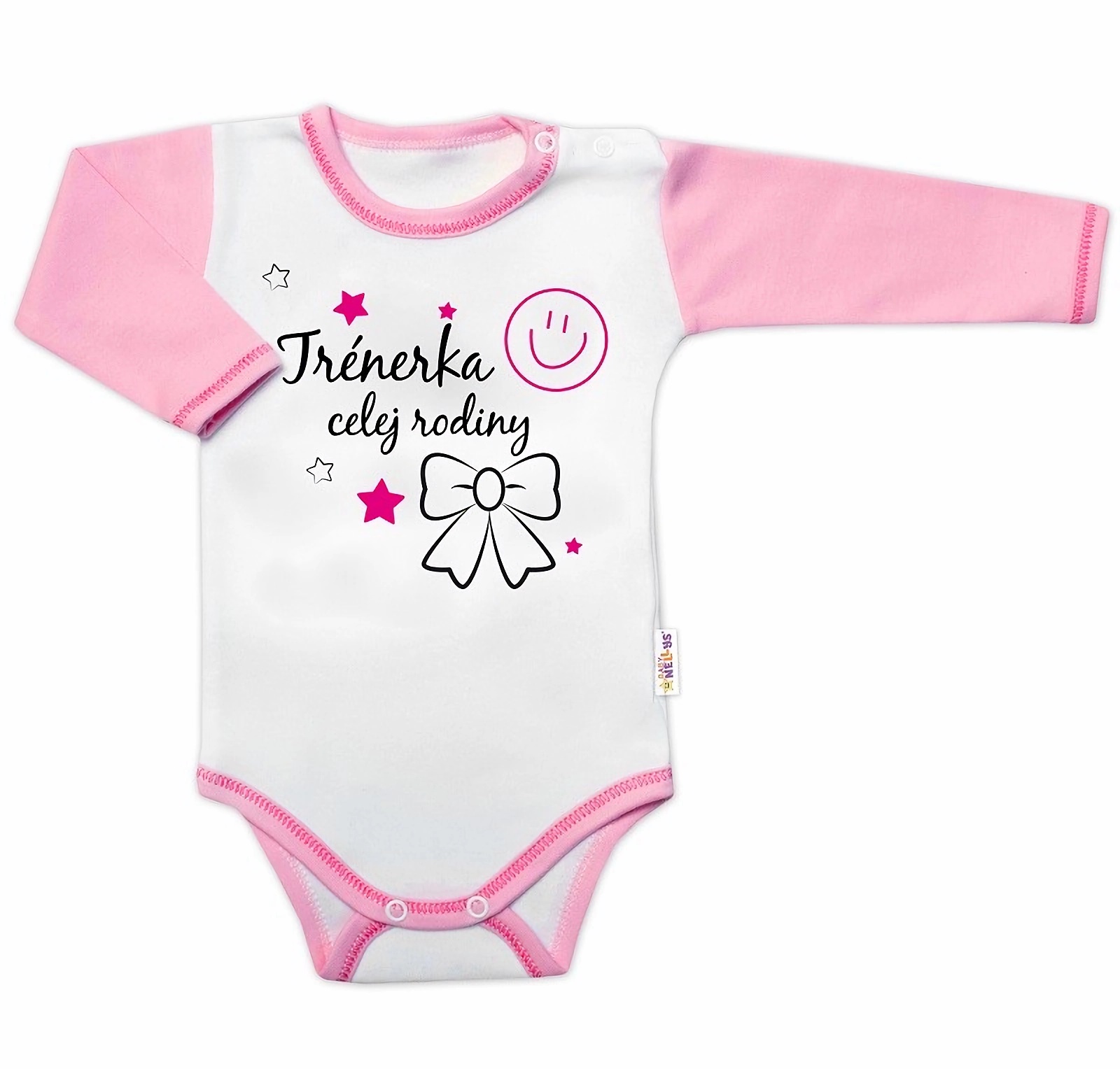 Baby Nellys Body dlouhý rukáv s vtipným textem  Trenérka celej rodiny Baby Nellys