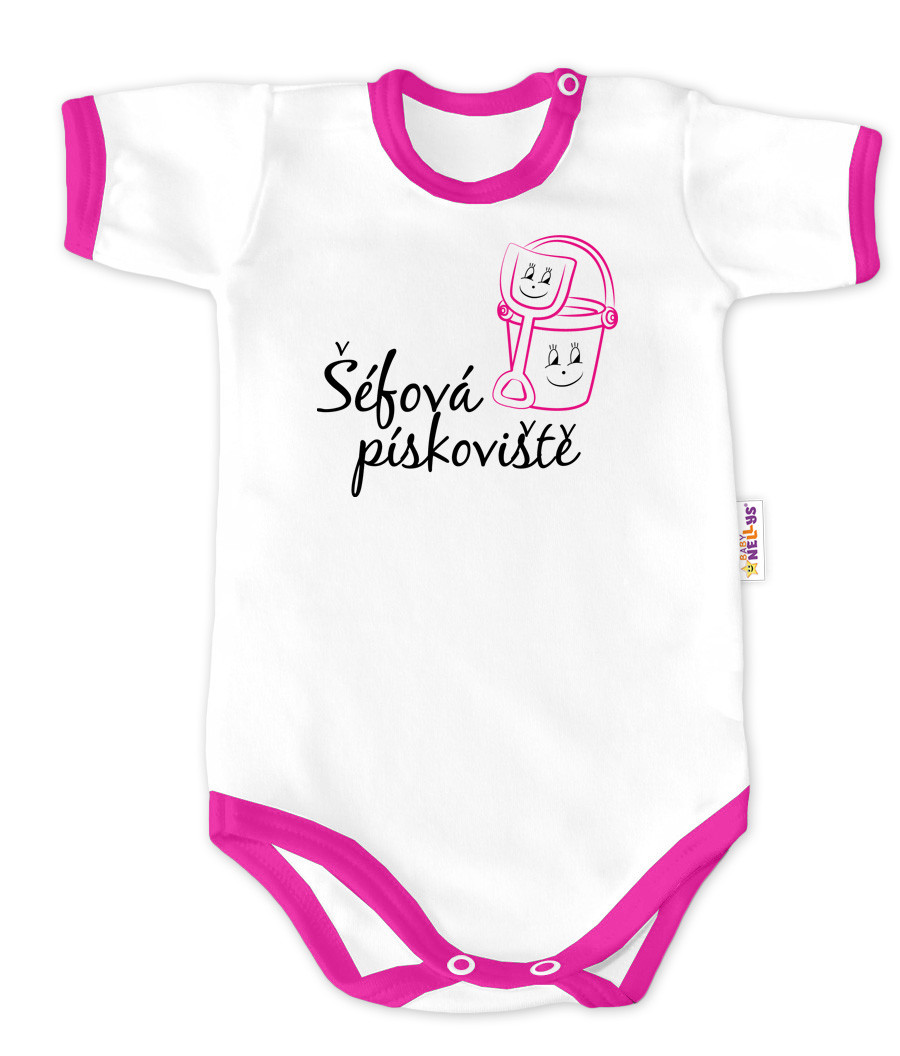 Baby Nellys Body krátký rukáv - Šéfová pískoviště - bílé/růžový lem