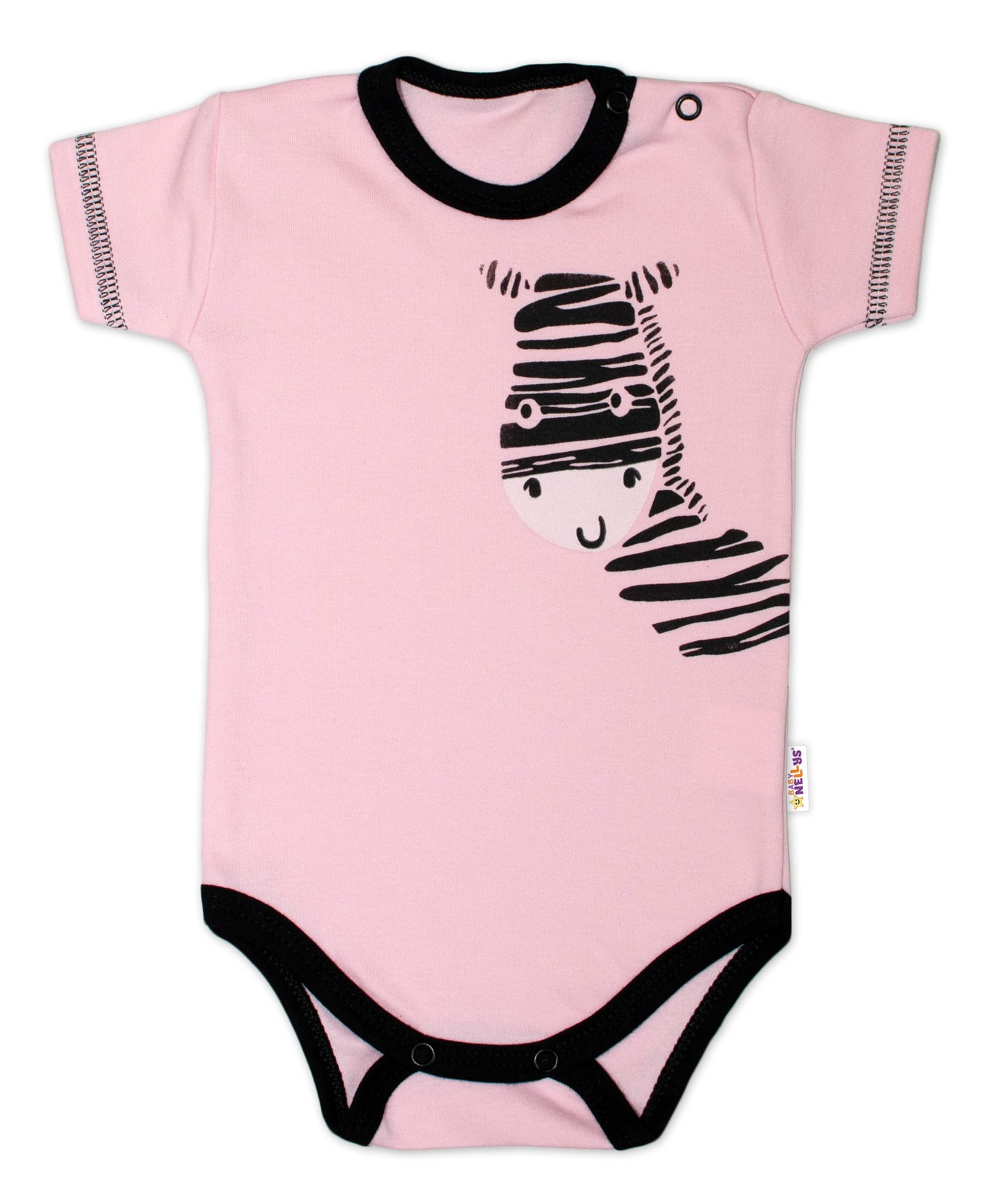 Baby Nellys Body krátký rukáv  Zebra - růžové Baby Nellys