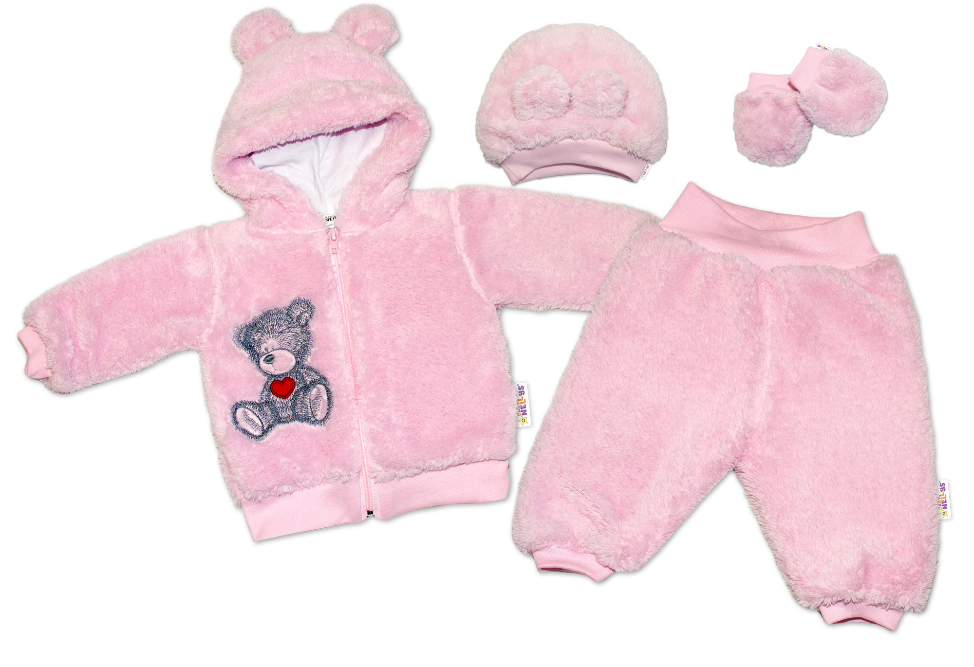 Baby Nellys Chlupáčkový komplet Welsoft Teddy vel. 74 - růžový Baby Nellys